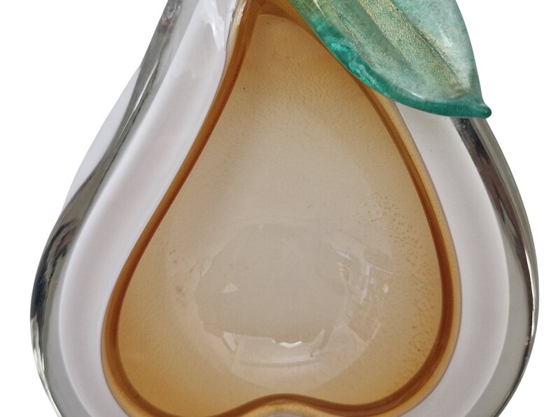 Murano Art Glass Pear Bowl by Alfredo Barbini, Mid Century Modern Italian Ashtray image 9