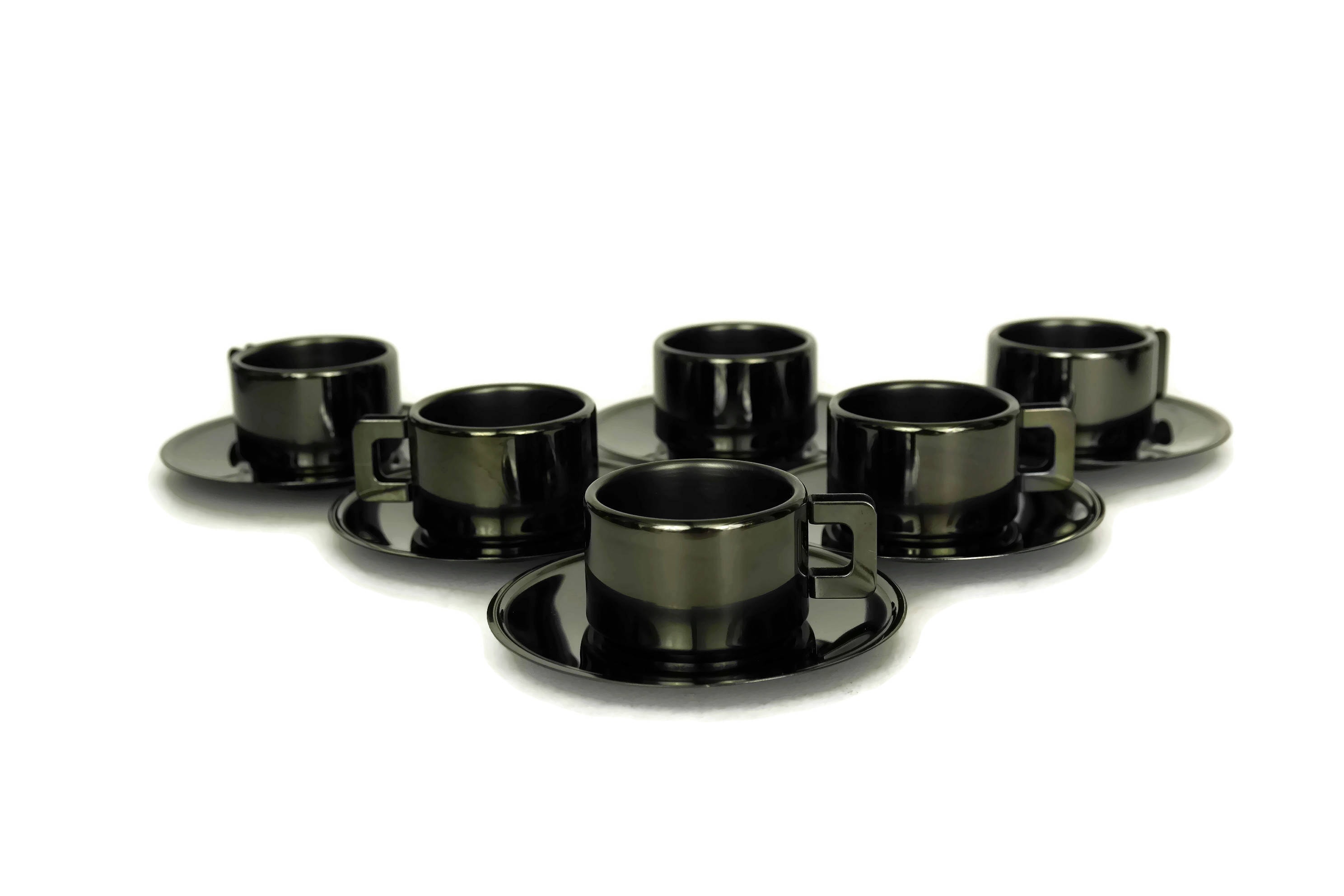 Metal Espresso Coffee Cups with Saucers, Set of 6, Casalinghi Italian