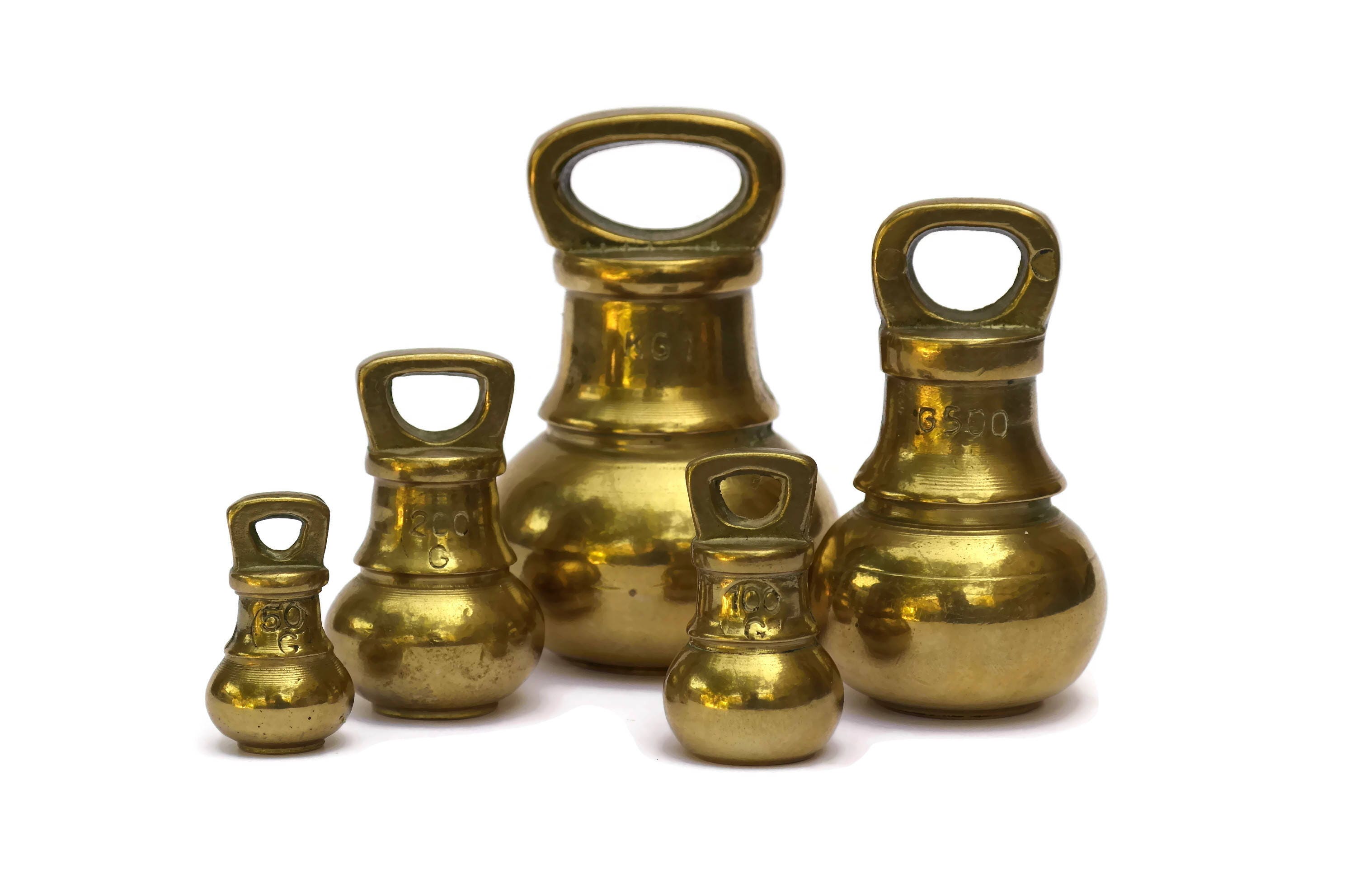 Vintage Brass Bell Weights Set Of 5 Kitchen Scale French 1