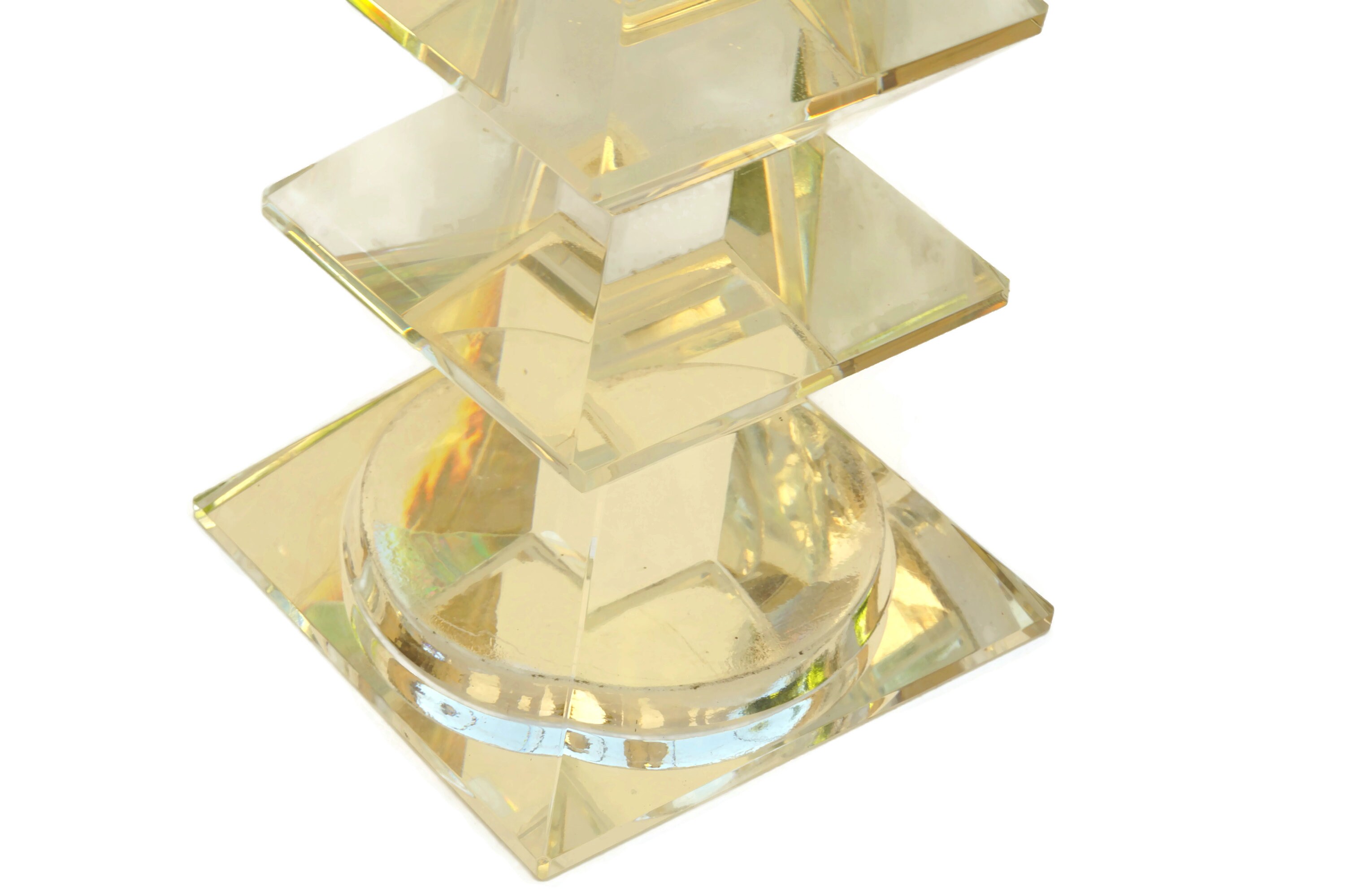 Stacked Crystal Prism Candlestick, Modernist Geometric ...