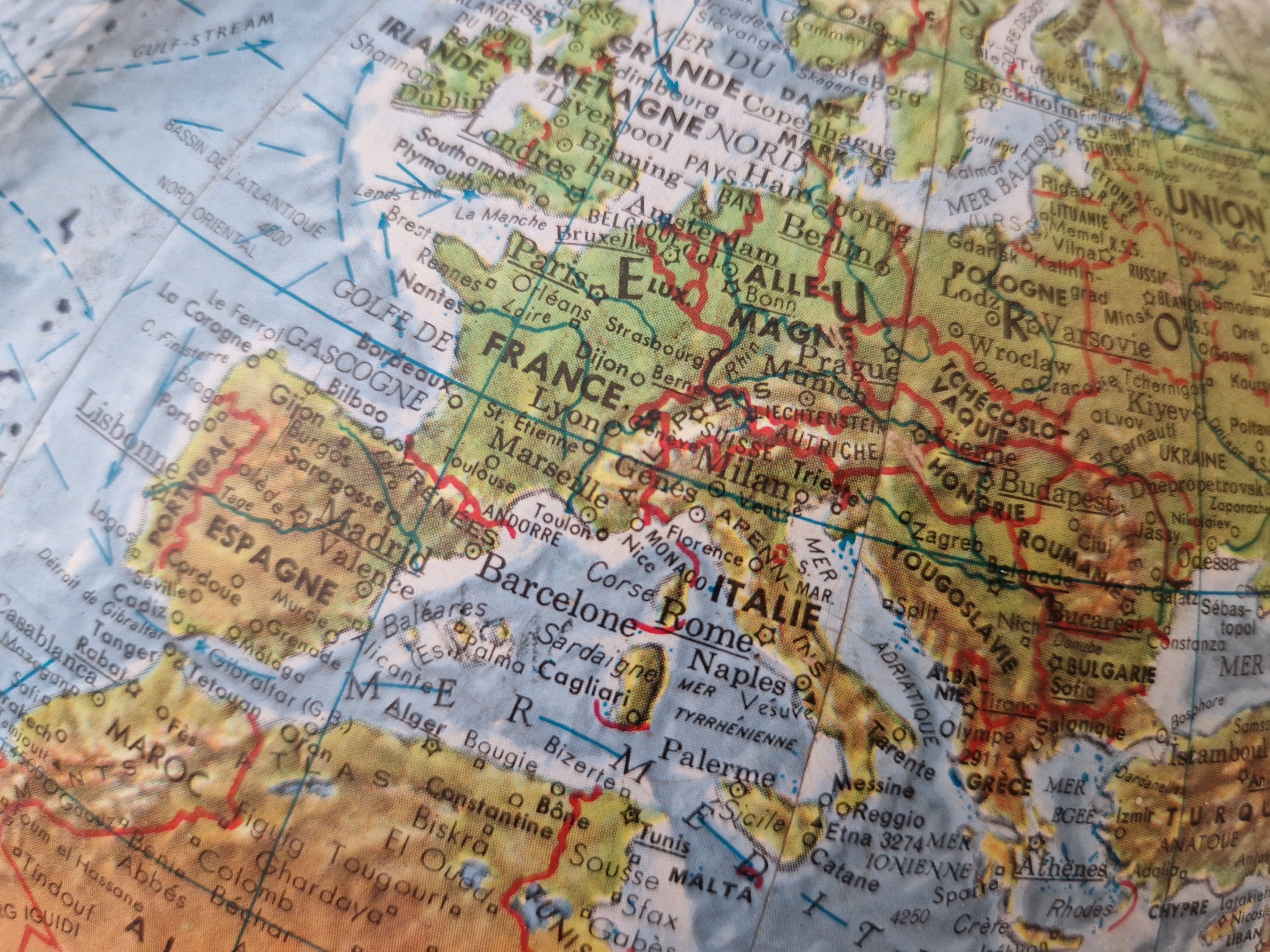 1960s Scan Globe A/S French World Map Globe with Rotating Protractors ...