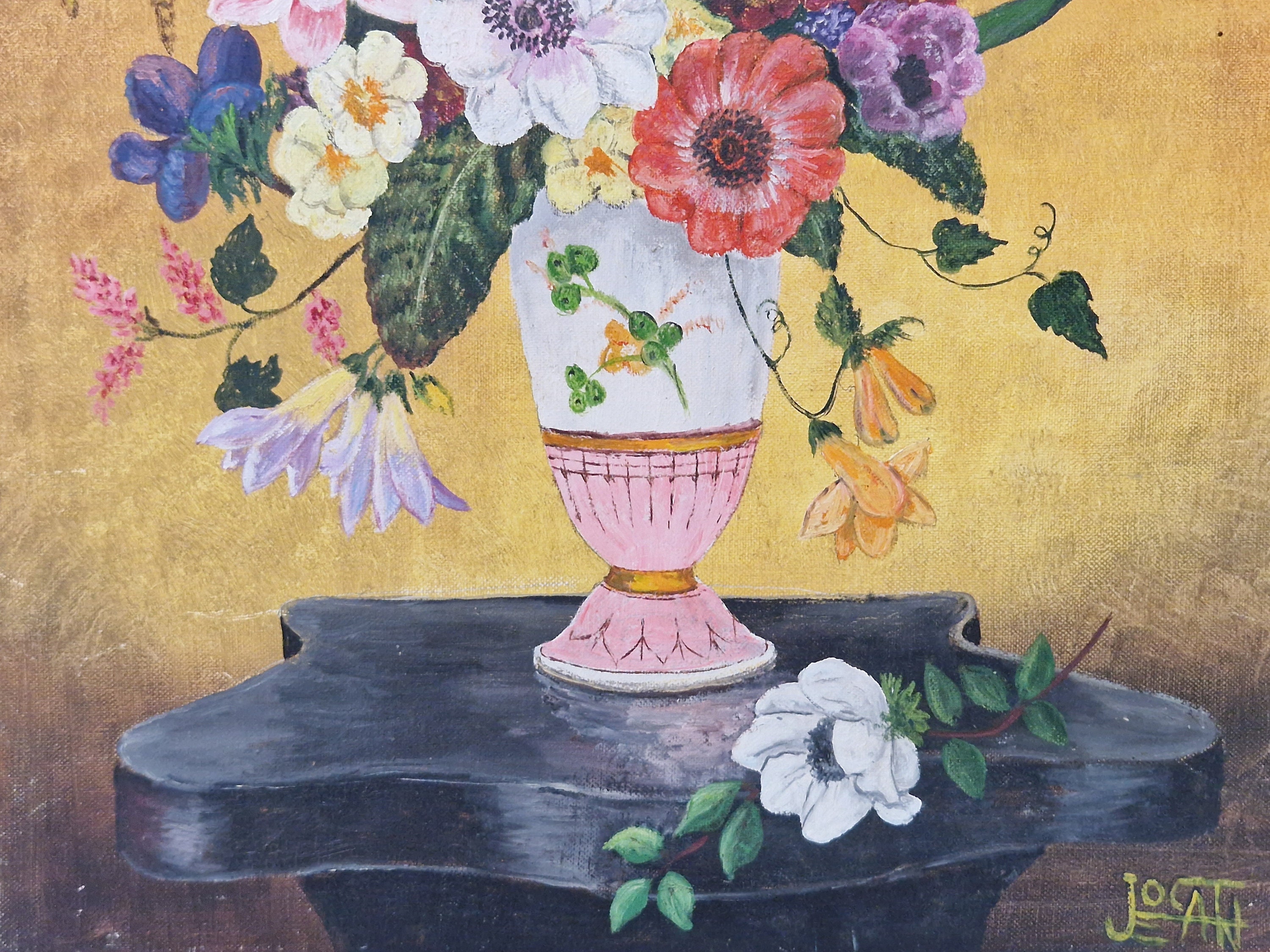 French Still Life Painting with Buttercups and Narcissus Flowers, 20th