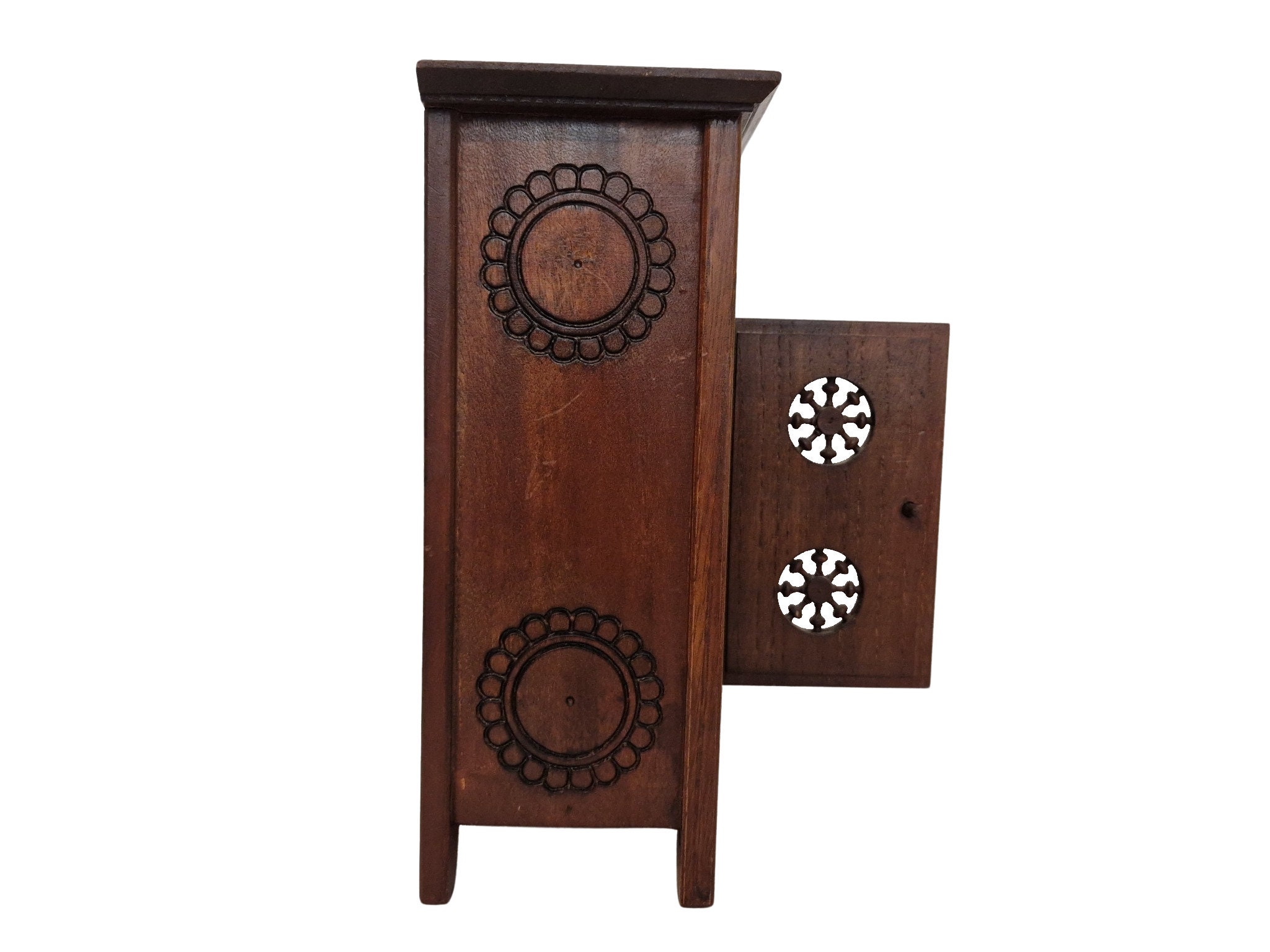 Miniature Breton Wardrobe Furniture, Hand Carved Wood Doll Armoire