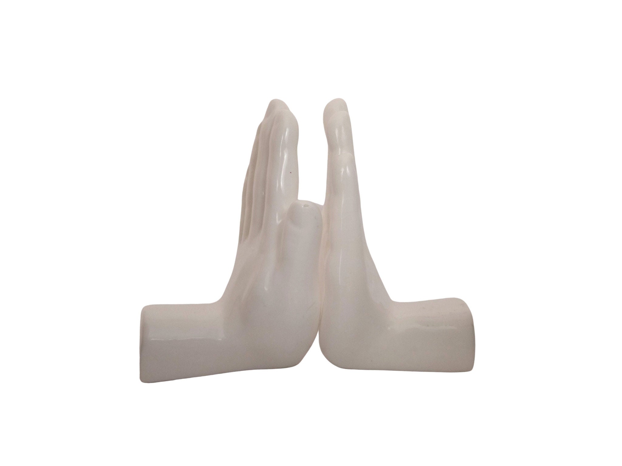 White Ceramic Hand Figurine Bookends, Vintage Anatomy Sculpture