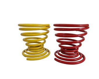 Porte-gobelets à œufs à ressort en spirale en métal des années 1980, ensemble de deux