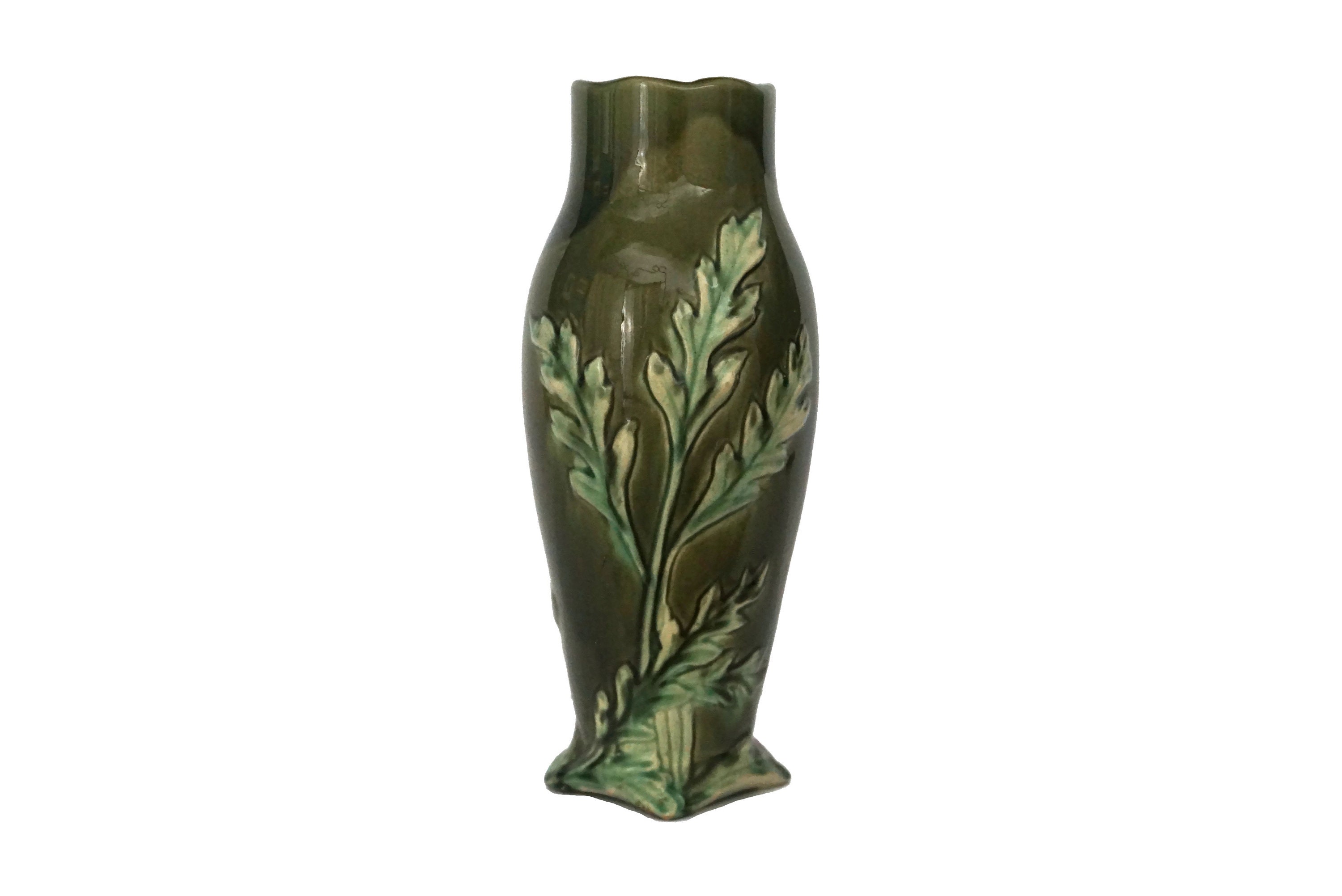 Art Nouveau Majolica Chrysanthemum Vase, Antique French Ceramic Flower