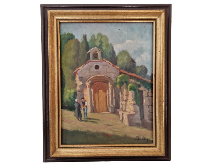 Impressionist Provence Country Church Painting, Framed Rustic French Wall Art