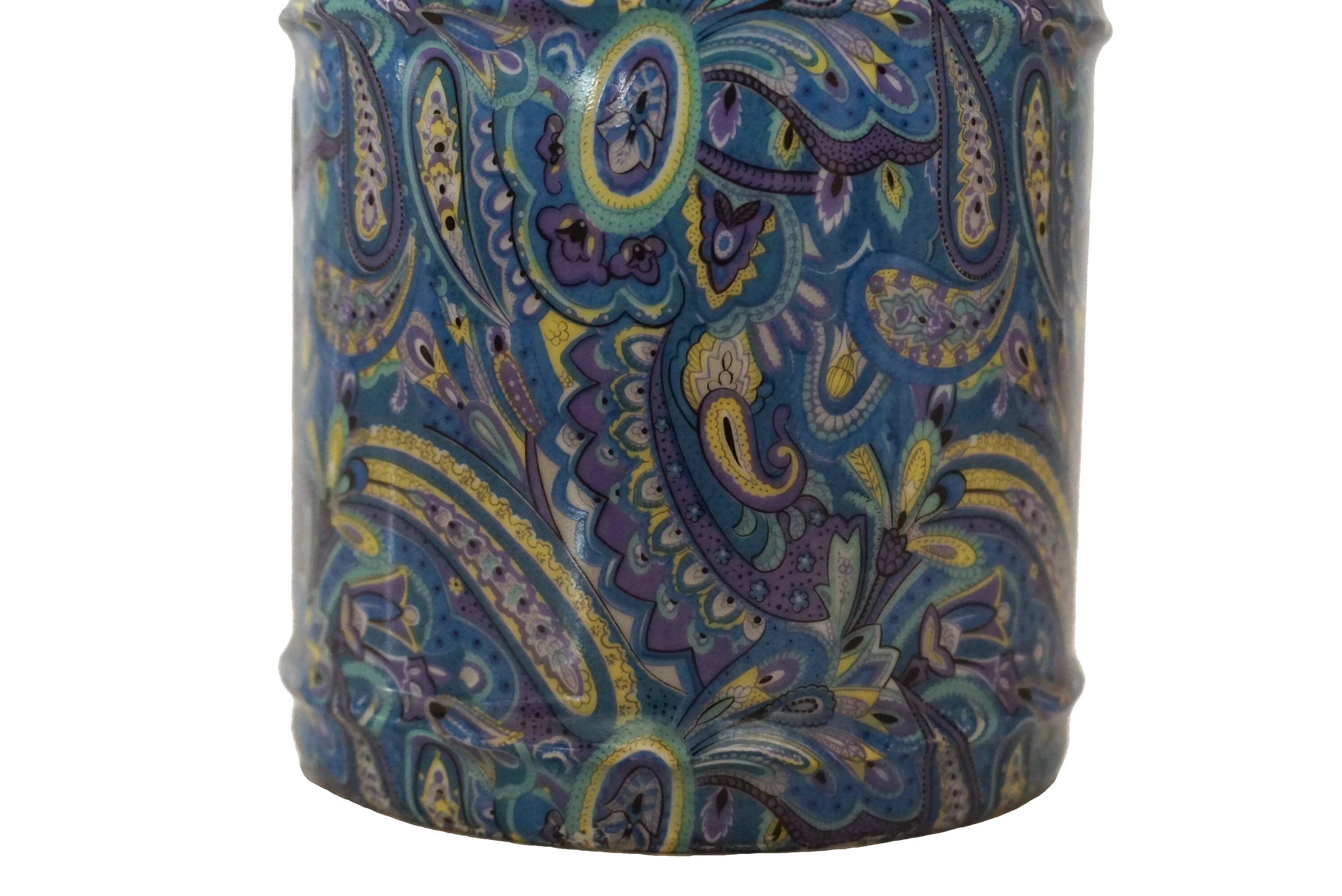 Limoges Porcelain Canister with Blue Paisley Design, Vintage French