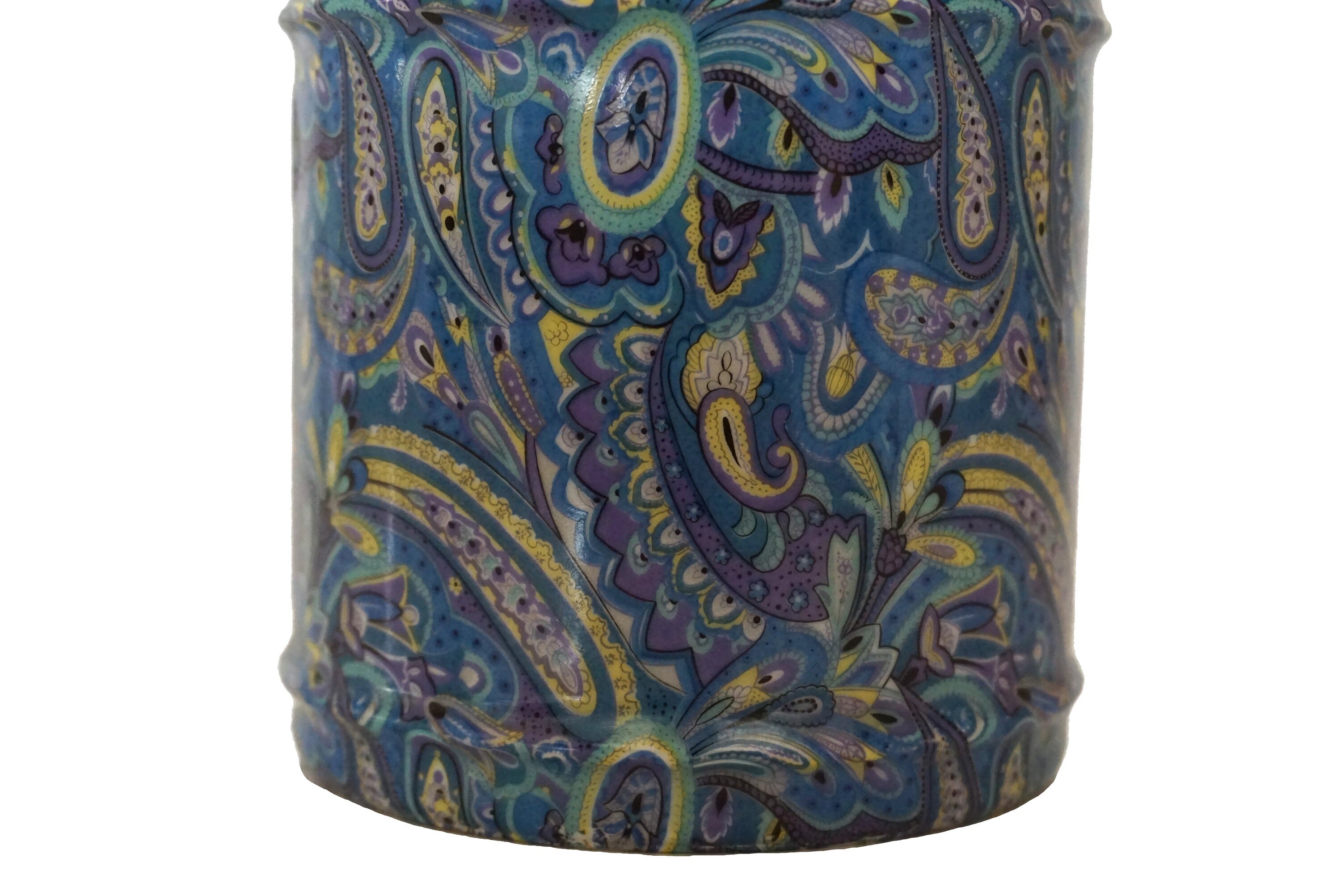 Limoges Porcelain Canister with Blue Paisley Design, Vintage French ...