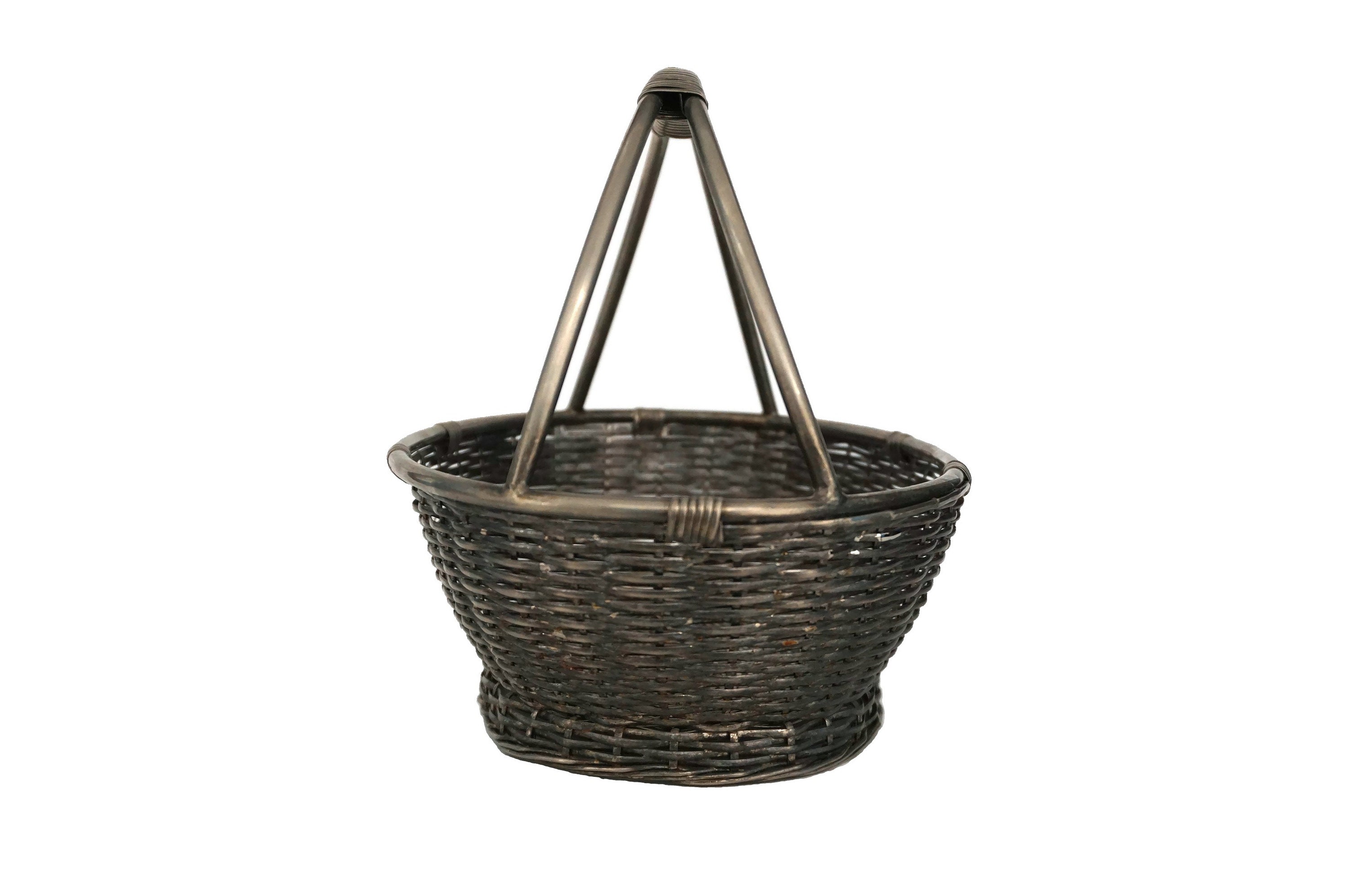 French Metal Bread Basket with Handle, Vintage Tableware