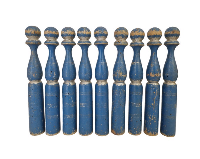 Antique Shabby French Wooden Skittles, Bowling Pins Set