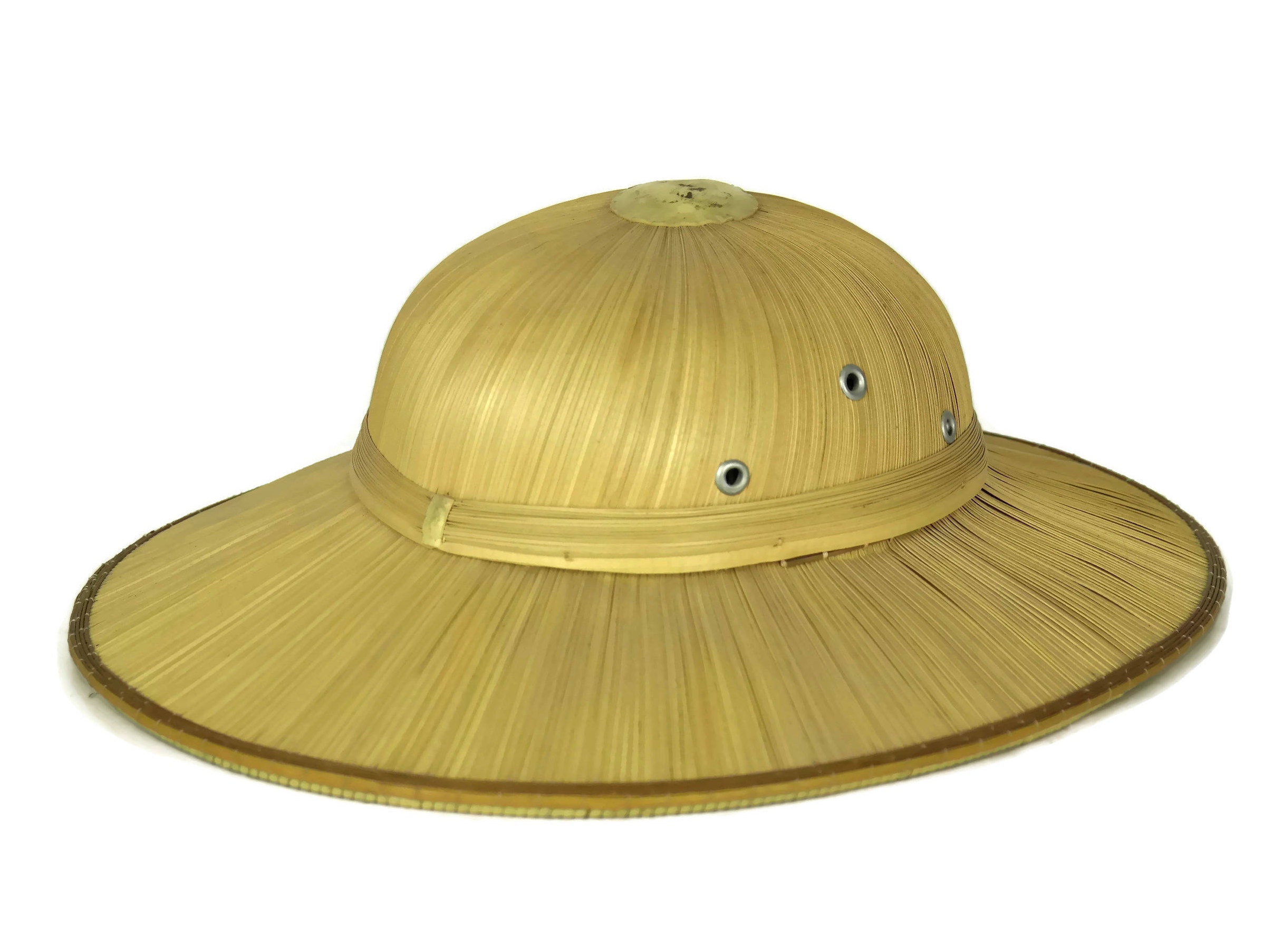 Vintage French Straw Pith Helmet, Safari Hat, Tropical Fashion Sun Hat ...