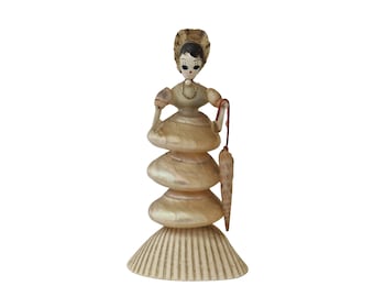 Vintage Sea Shell Lady Figurine, French Seashell Art Coastal Souvenir