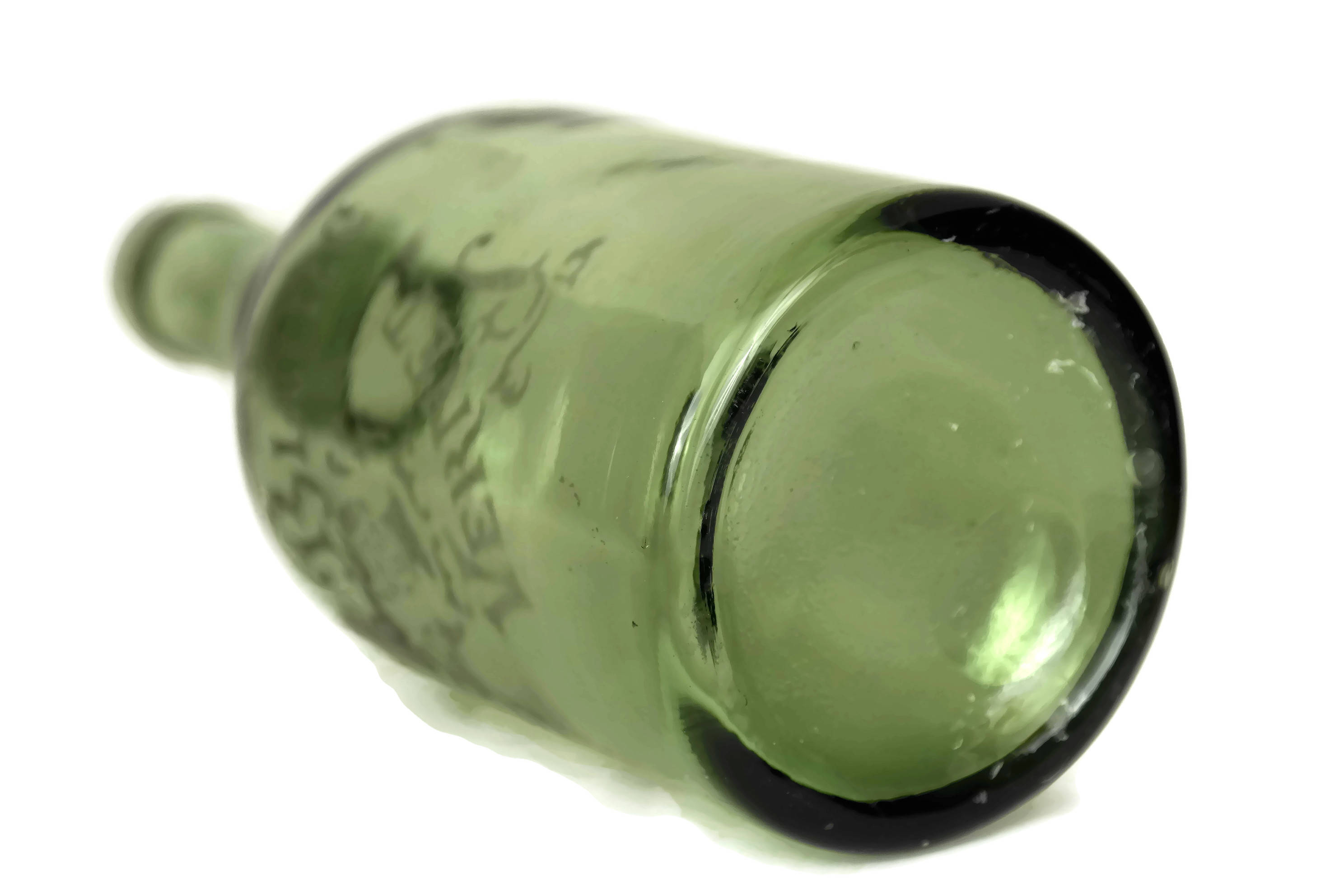 Antique Rum Bottle. Etched Green Glass Rhum Blanc Bottle. French