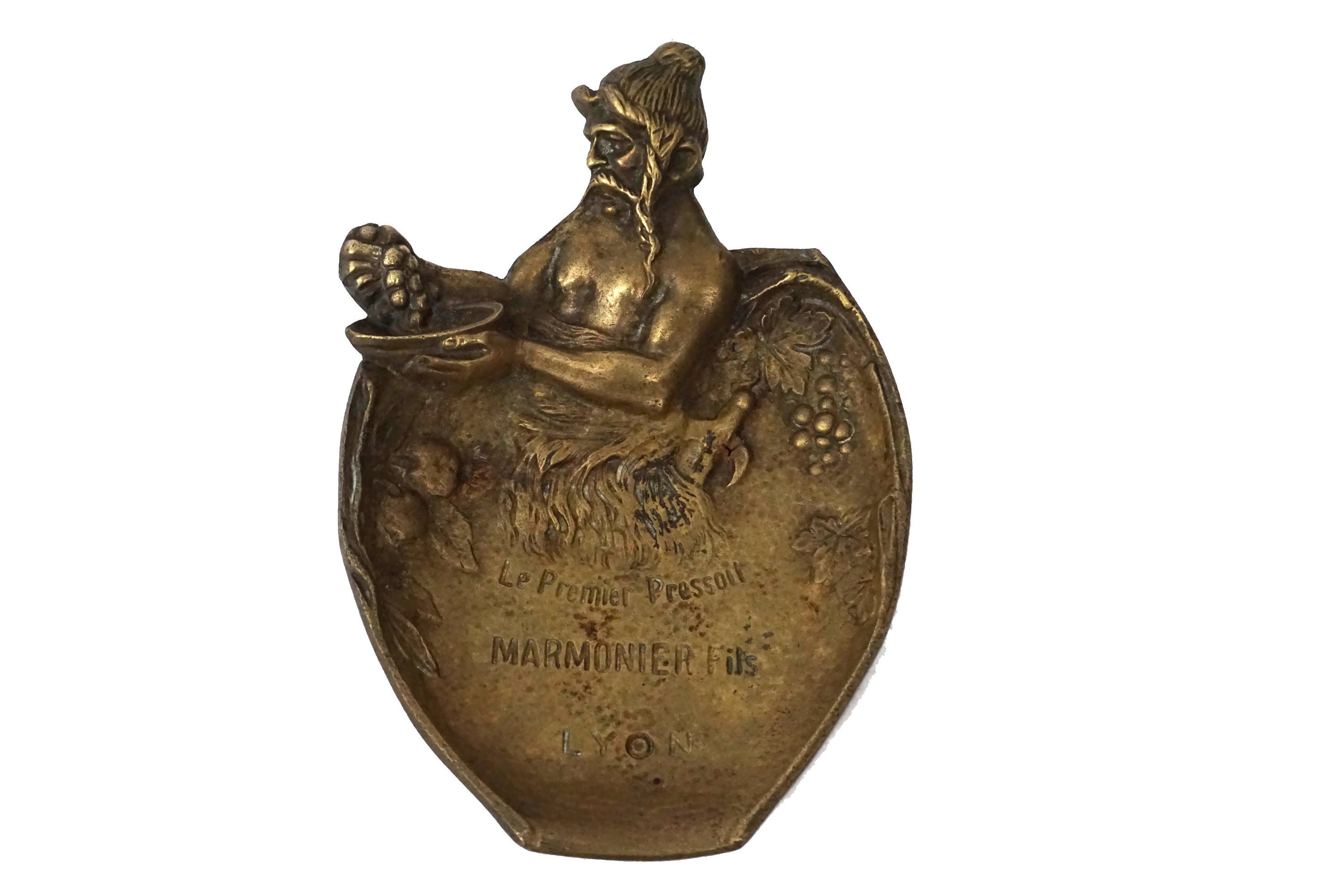 Plat Clé en Bronze Antique avec Figure Gauloise Français et Publicité Pour Le Vin