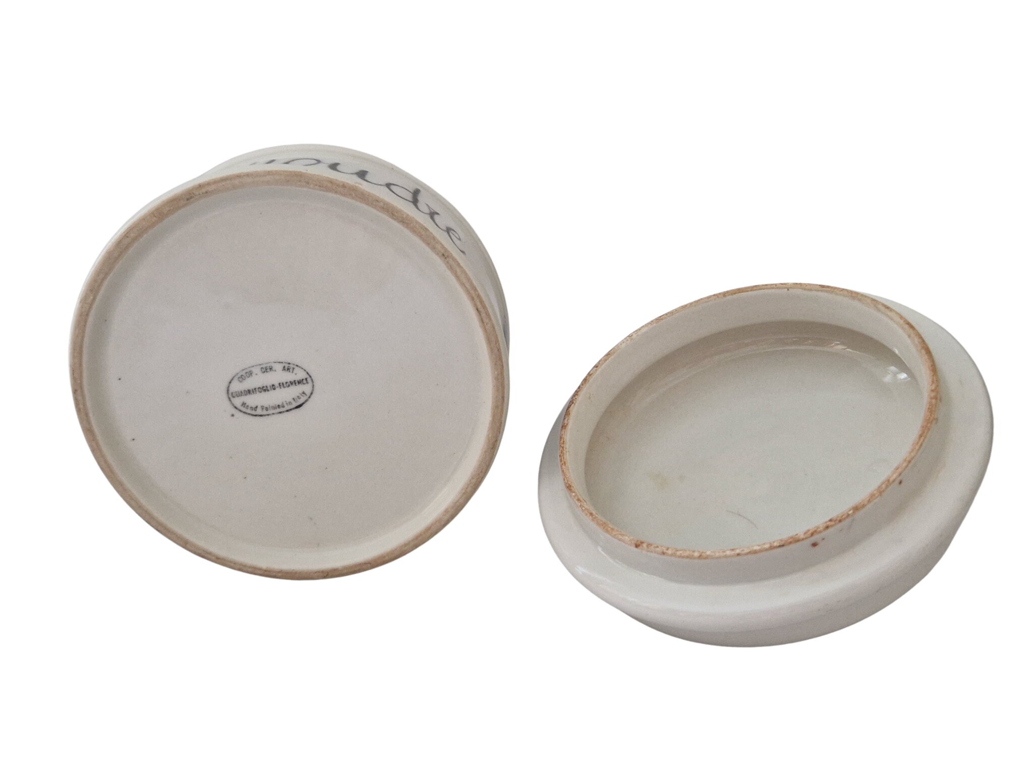 Hand Painted Ceramic Powder Box by Quadrifoglio Florence, 1960s Italina