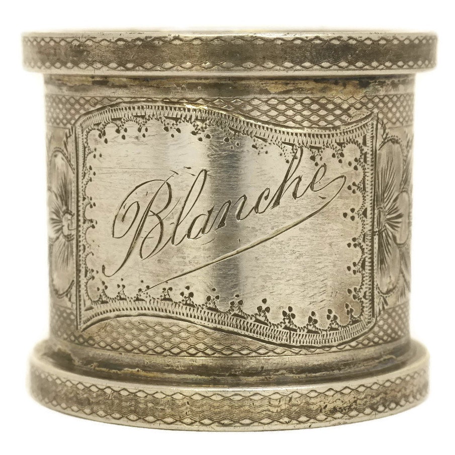 Antique Silver Plated Napkin Ring Engraved Blanche.