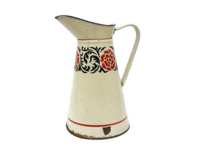 FRENCH VINTAGE Enamel Water PITCHER. French Watering Can. Etsy