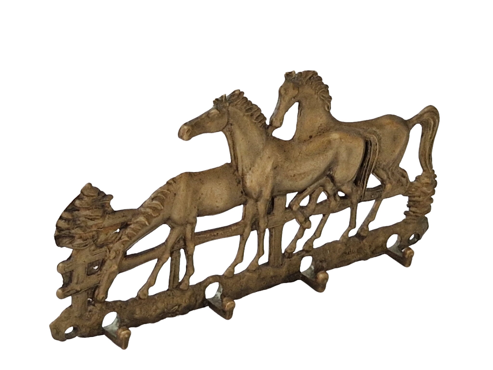 Brass Horses Key Hooks, Vintage Key Display Rack, Equestrian Wall
