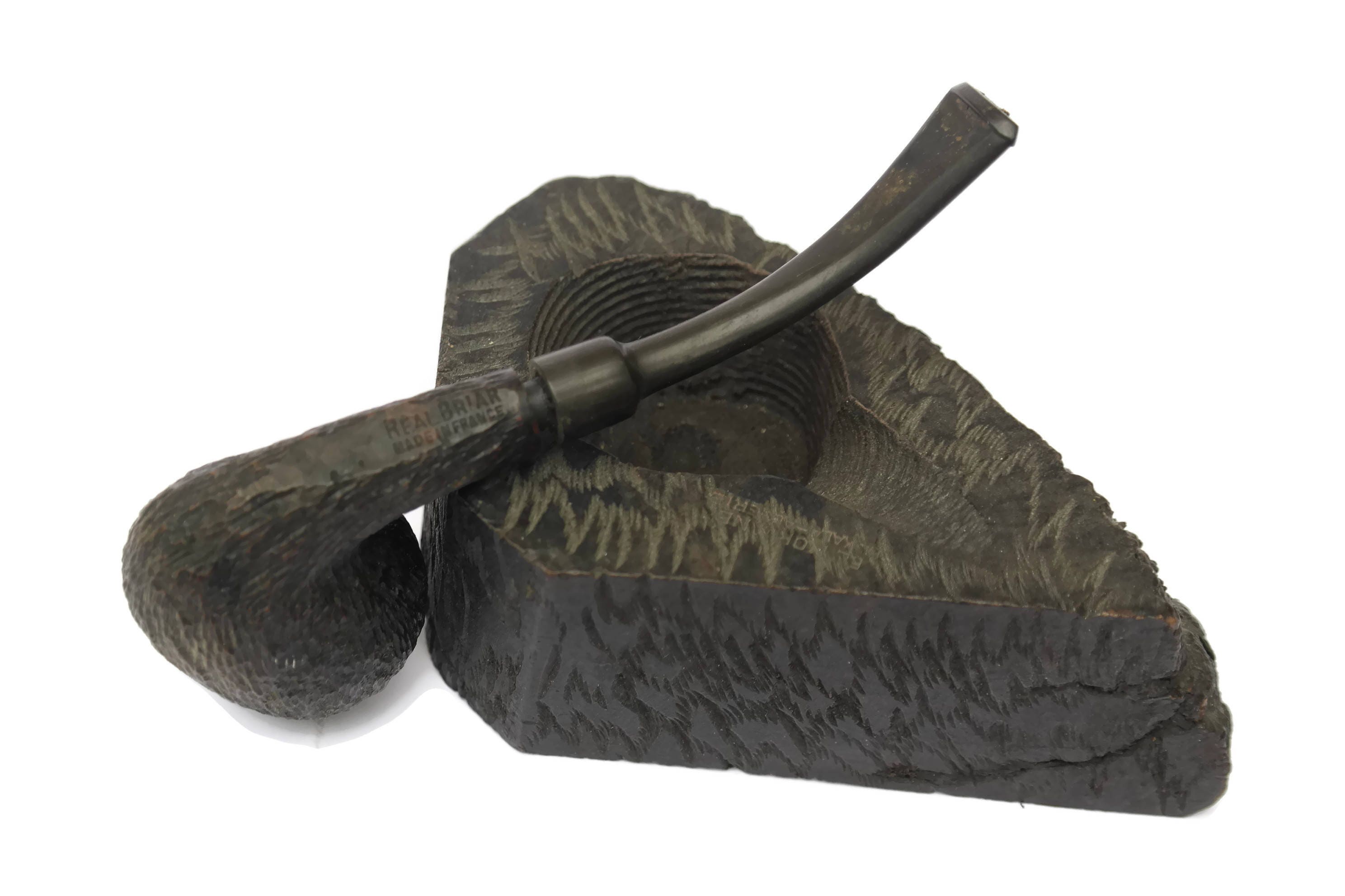 Vintage Wooden Pipe Ashtray and Pipe Set. French Real Briar Smoking Pipe and El Morjane El Kala