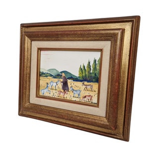 Female Goatherd with Flock of Goats in French Country Landscape Painting, Framed Rustic Farmhouse Art and Wall Decor image 5