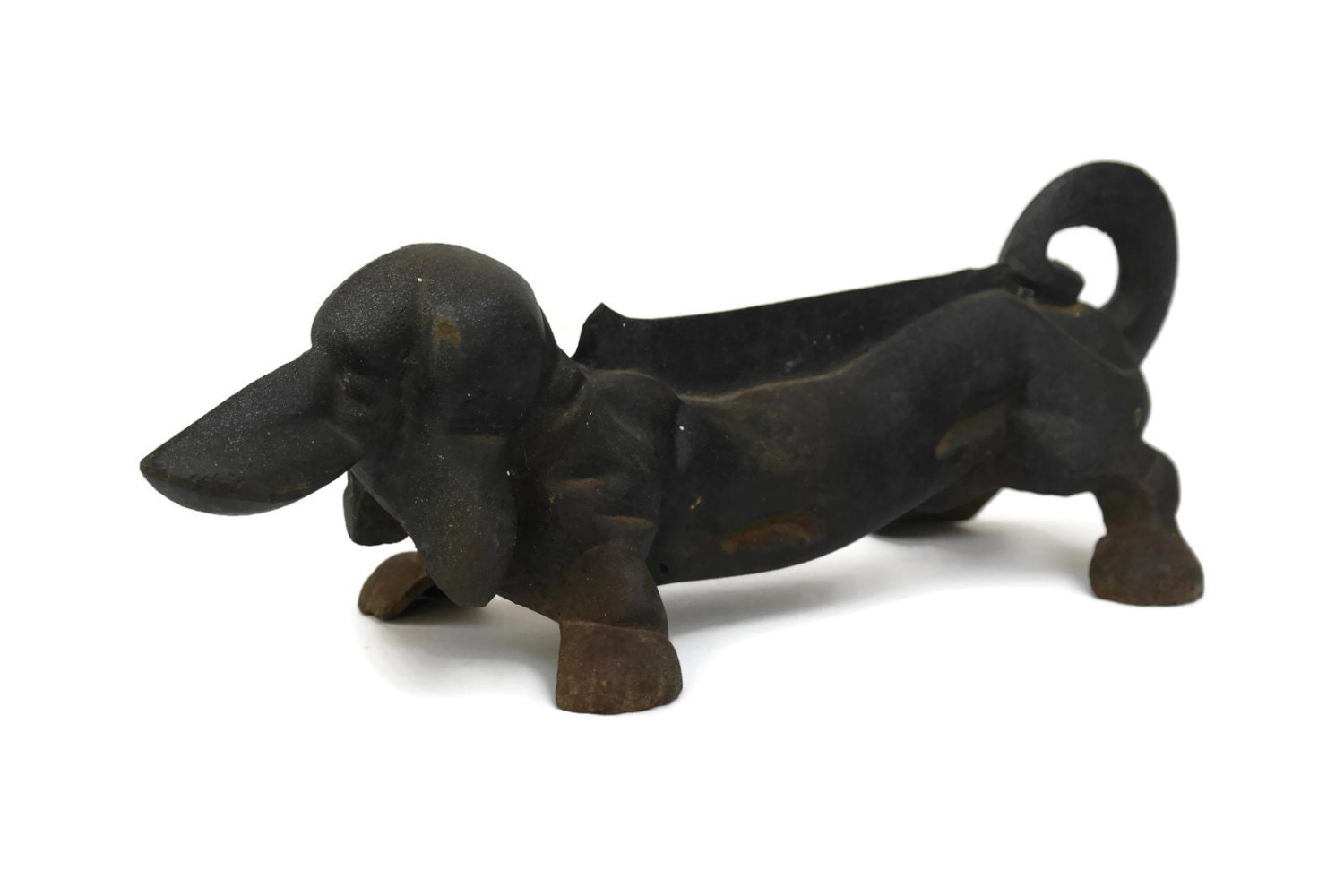 Weiner Dog Doorstop and Boot Scraper. Vintage Dachsund Figure Cast Iron