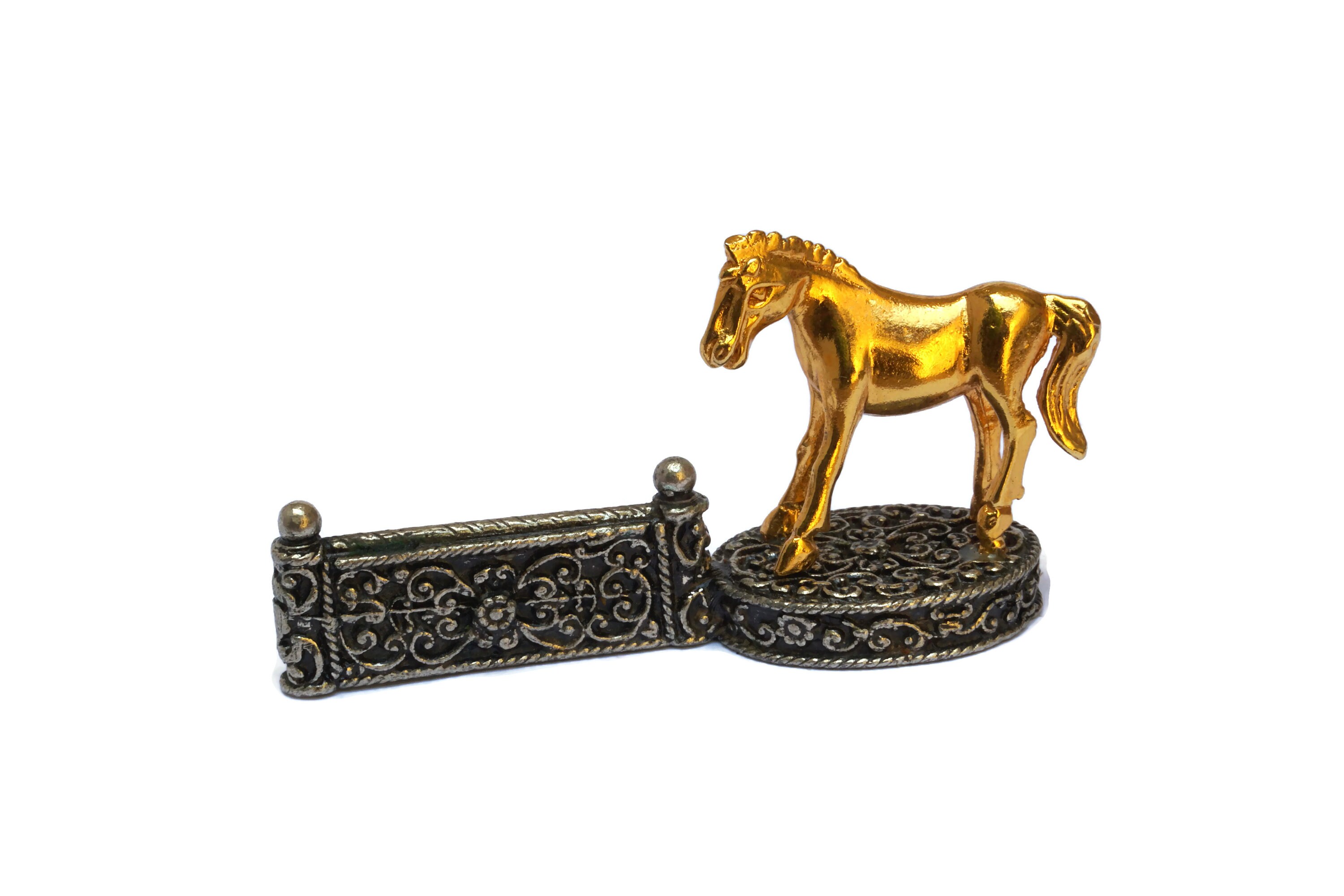 Gold Horse Figurine Knife Rests, French Equestrian Table Decor