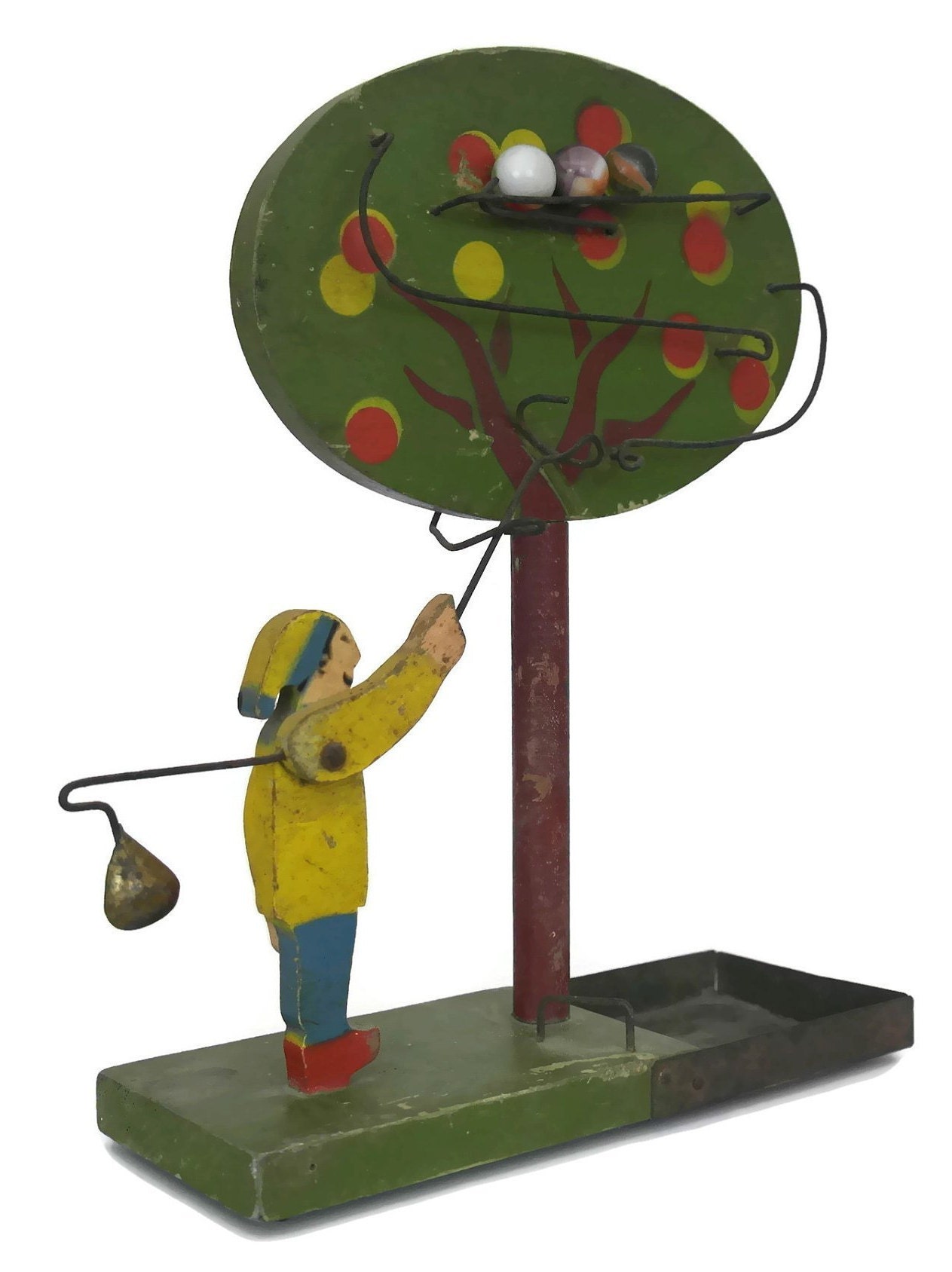 Antique Wooden Marble Run Toy, Rustic French Folk Art Game and Kids