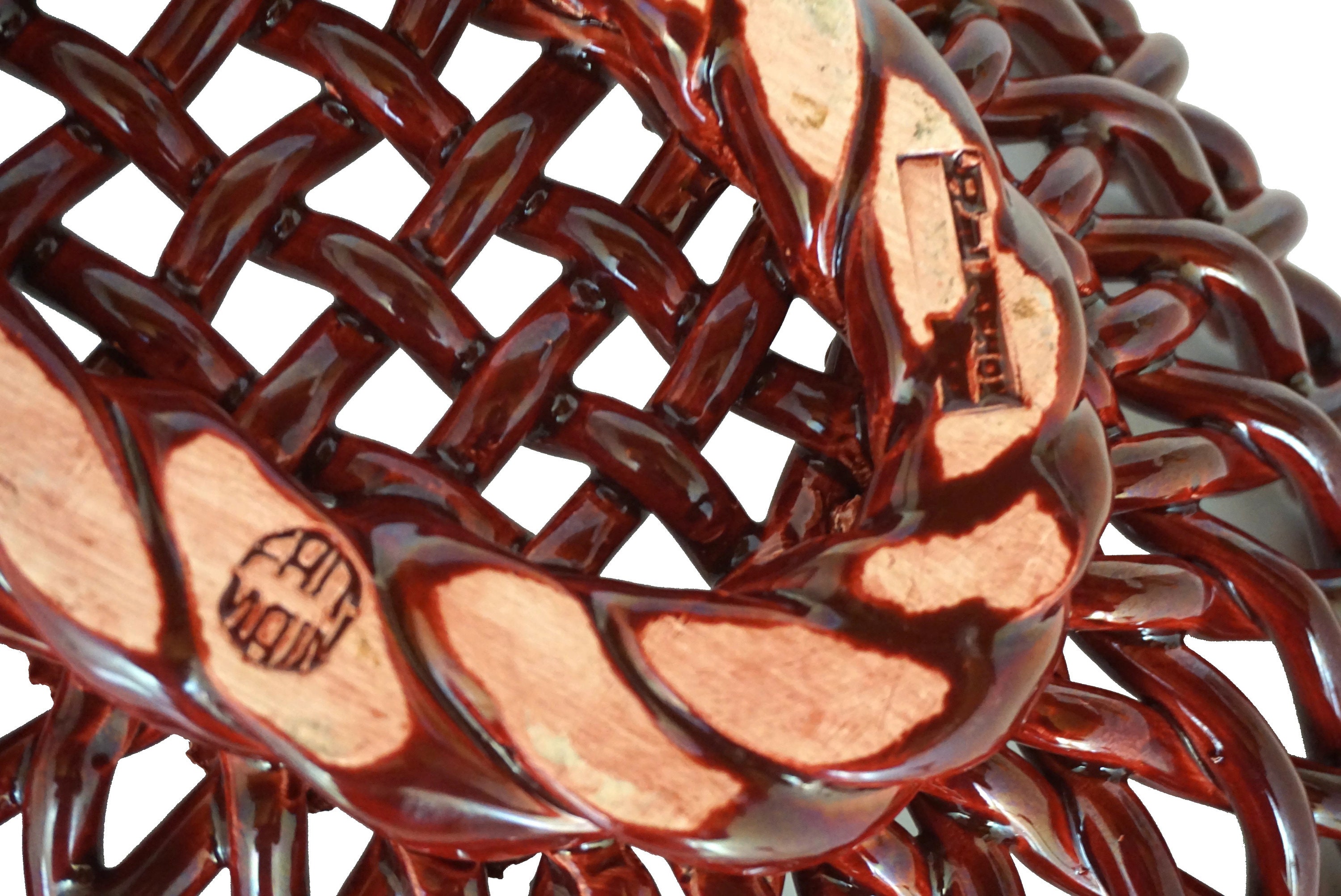 French Pottery Basket Weave Fruit Bowl by Pichon of Uzes, Ceramic Table