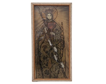 Saint Gertrude of Nivelles Panel, Hand Painted Stained Glass Suncatcher with Rats, Cat Lover Gift