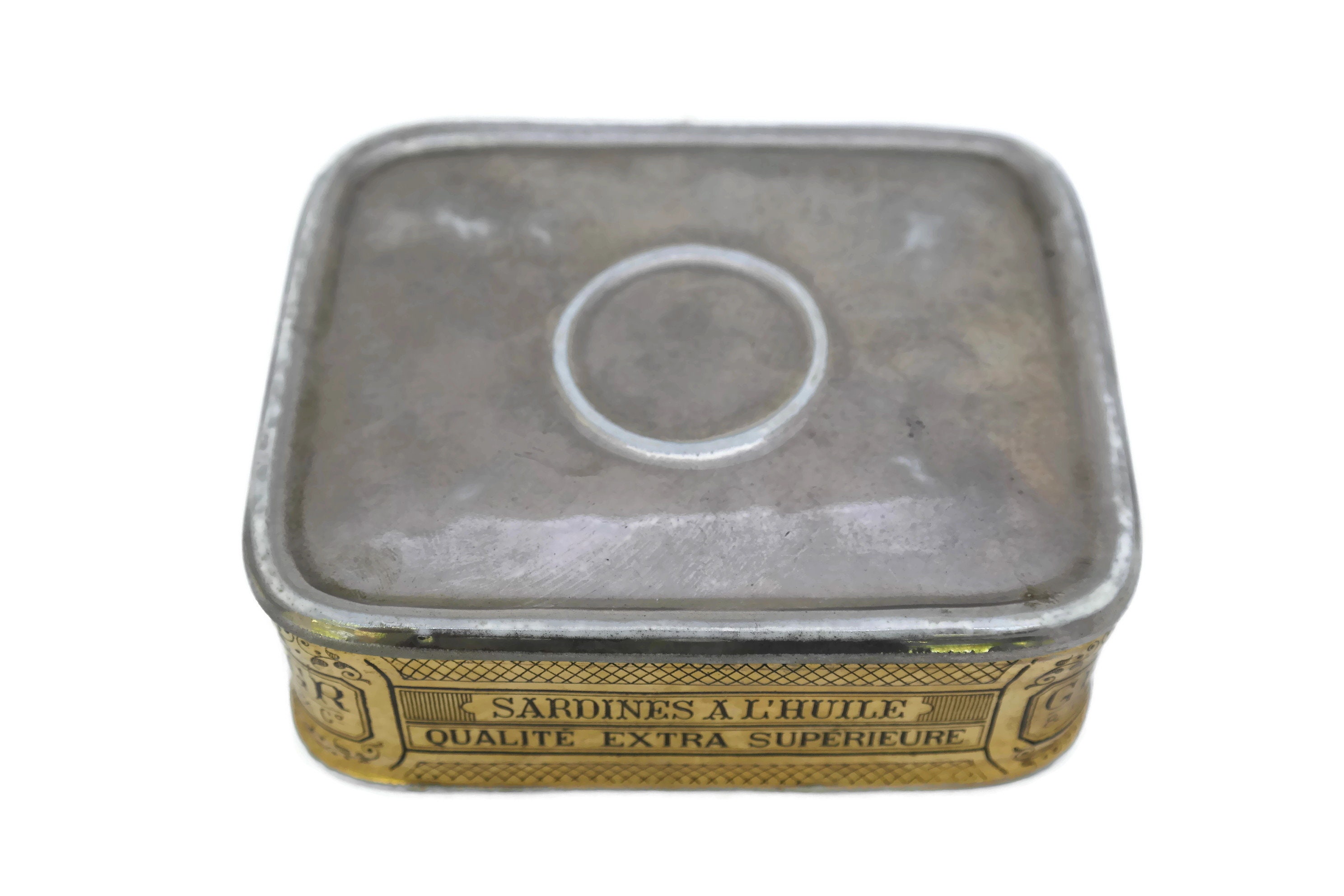 French Antique Porcelain Sardines in Oil Box. Trompe L'oeil Ceramic