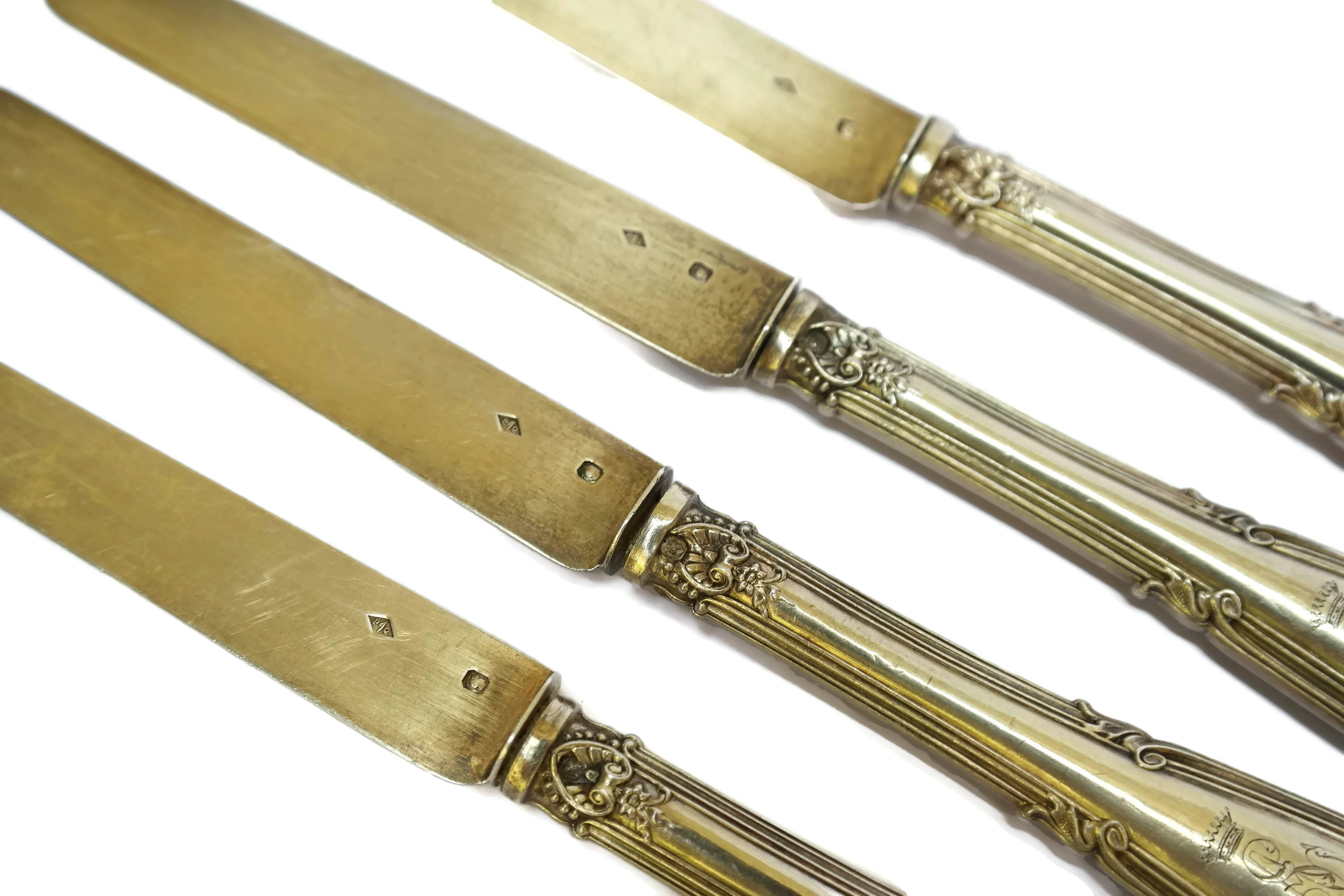19th Century Pierre Queillé French Silver Fruit Knives with Crown and