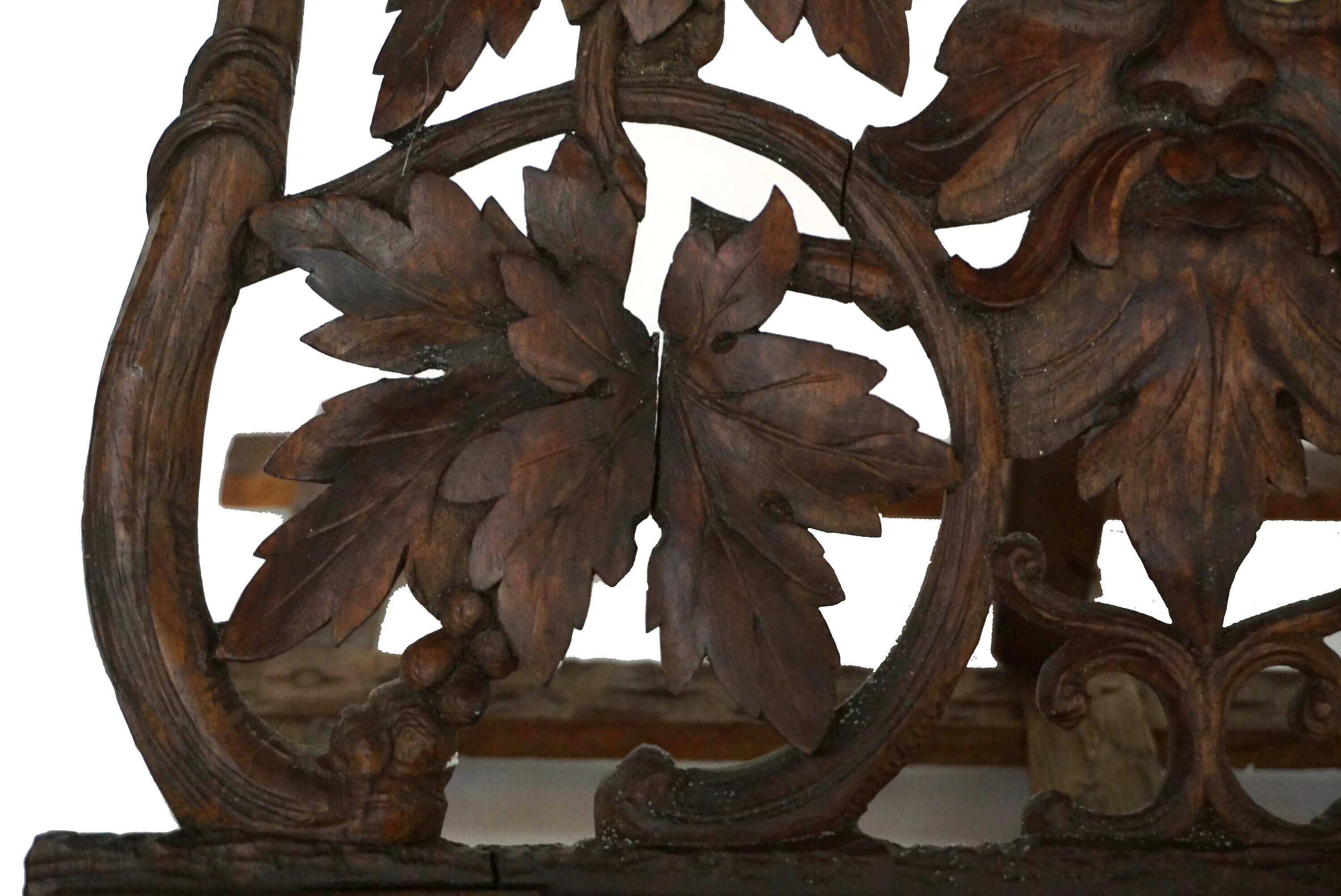 Antique Book Display Stand with Carved Wood Green Man Face Mask, 19th