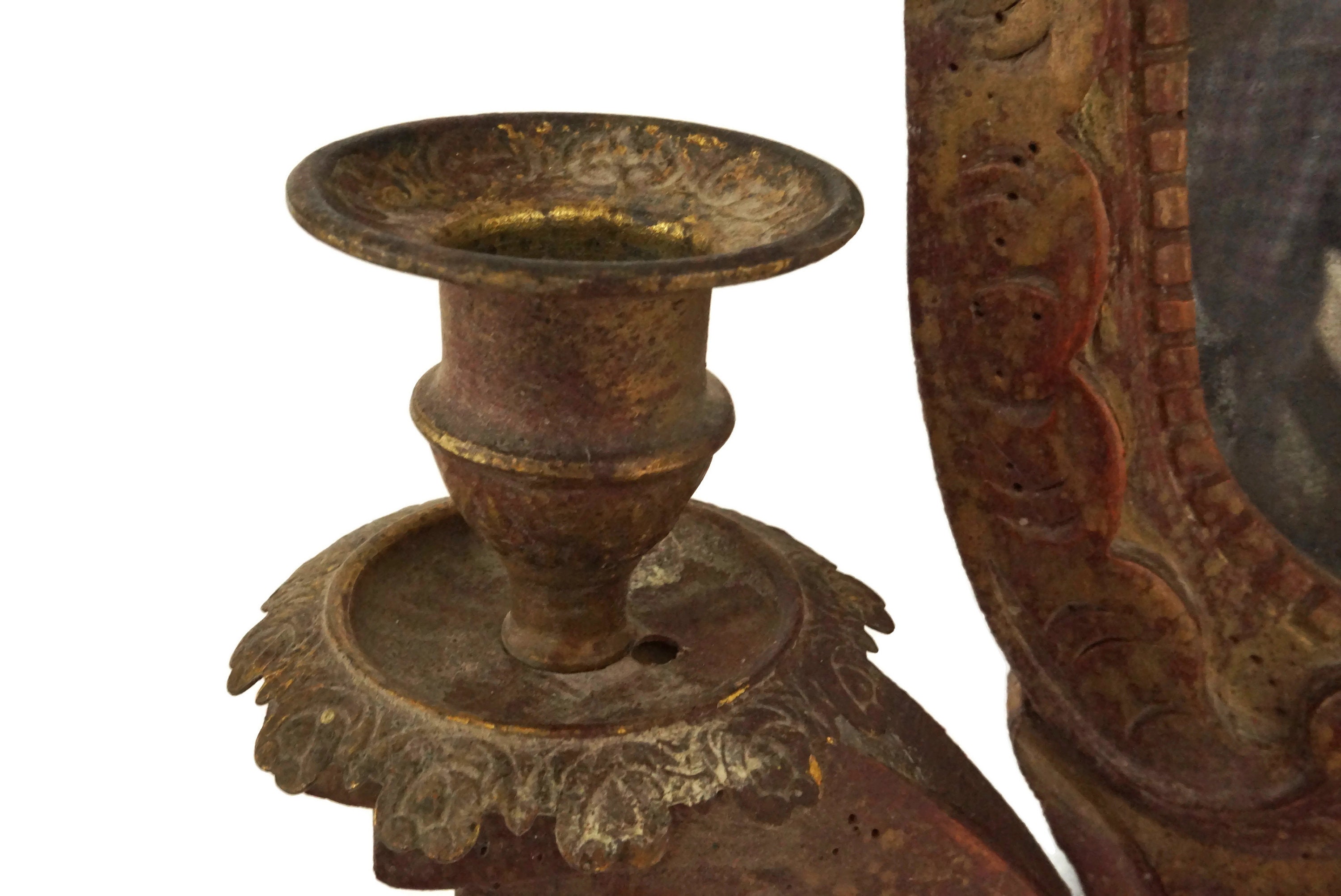 Antique Wall Mirror Candle Sconce, Carved Wooden French Candleholders