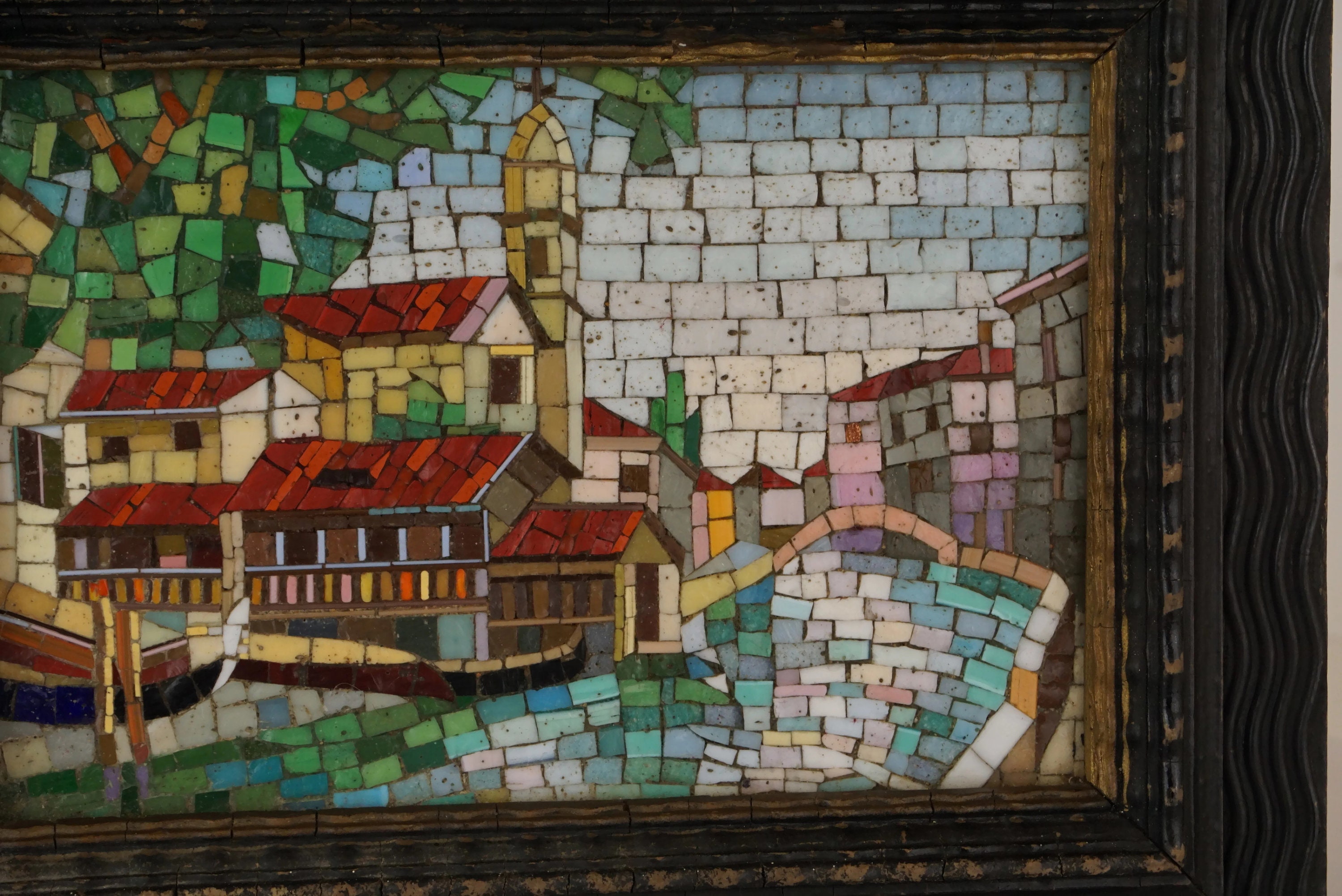 Antique Italian Micro Mosaic Venice Souvenir Scene in Frame