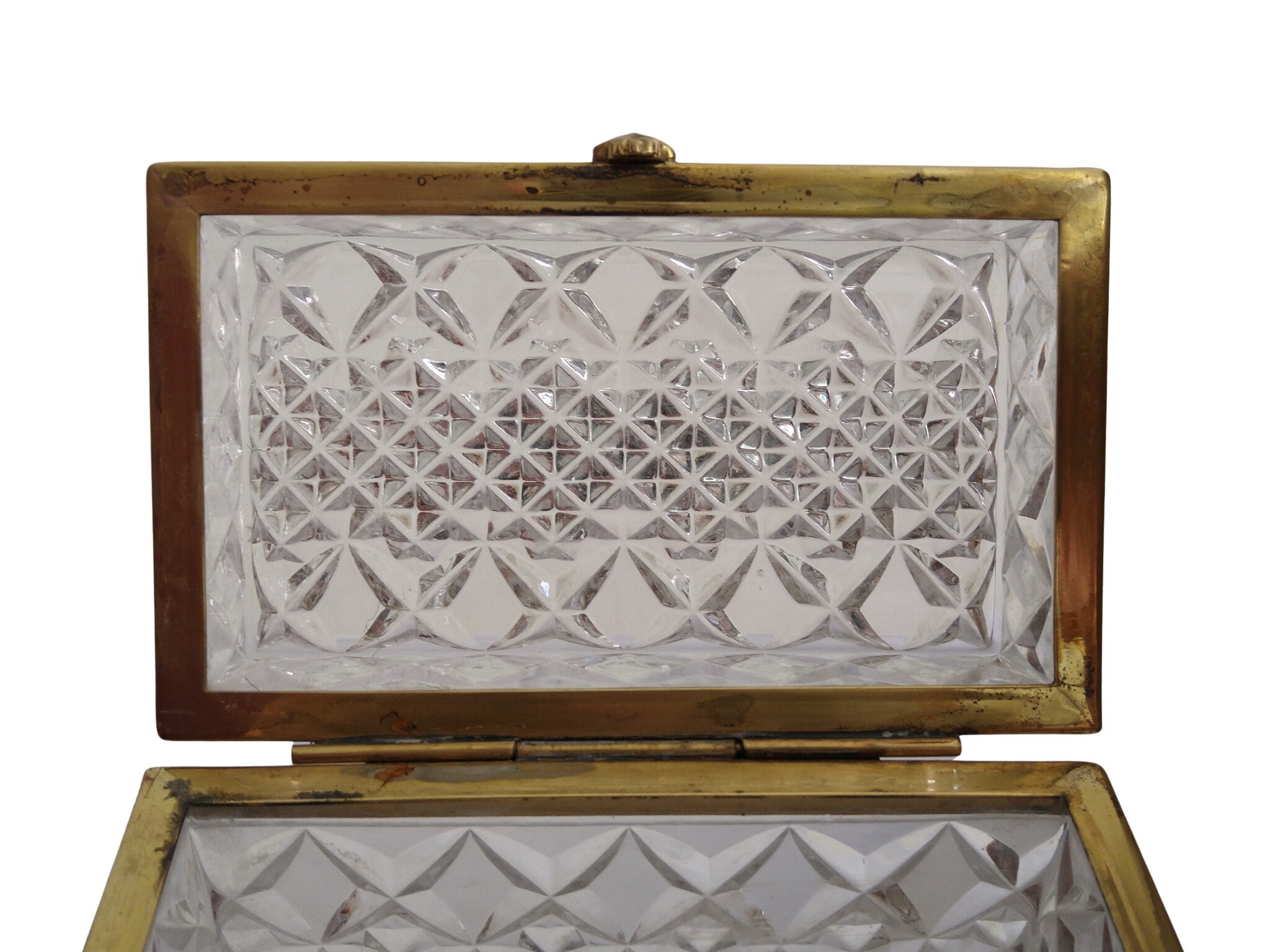 Antique French Crystal Jewelry Box, Charles X Hand Cut Glass Coffret