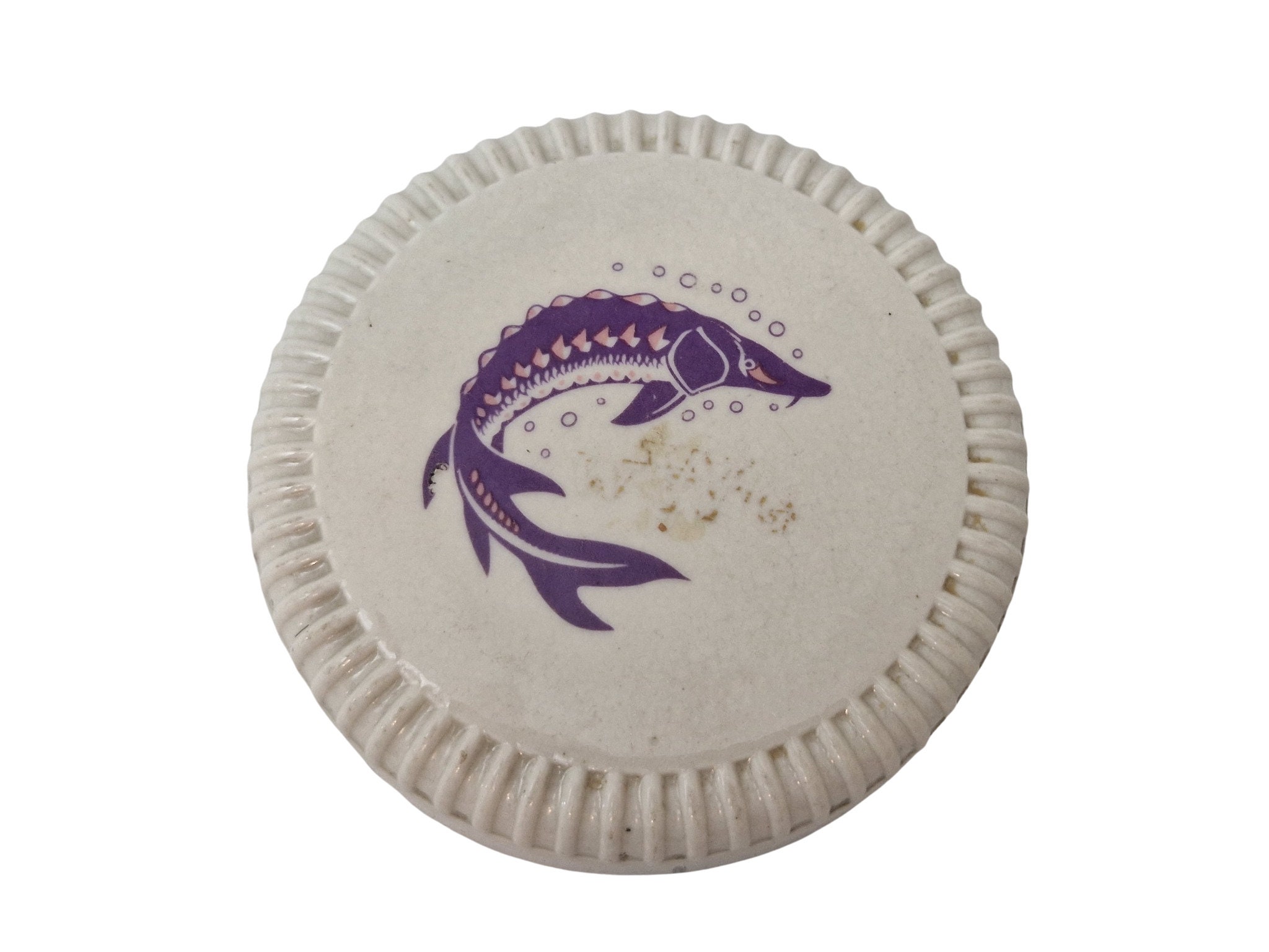Caviar Porcelain Jar with Sturgeon Decor, Screw Top Ceramic Fish Roe Storage Canister