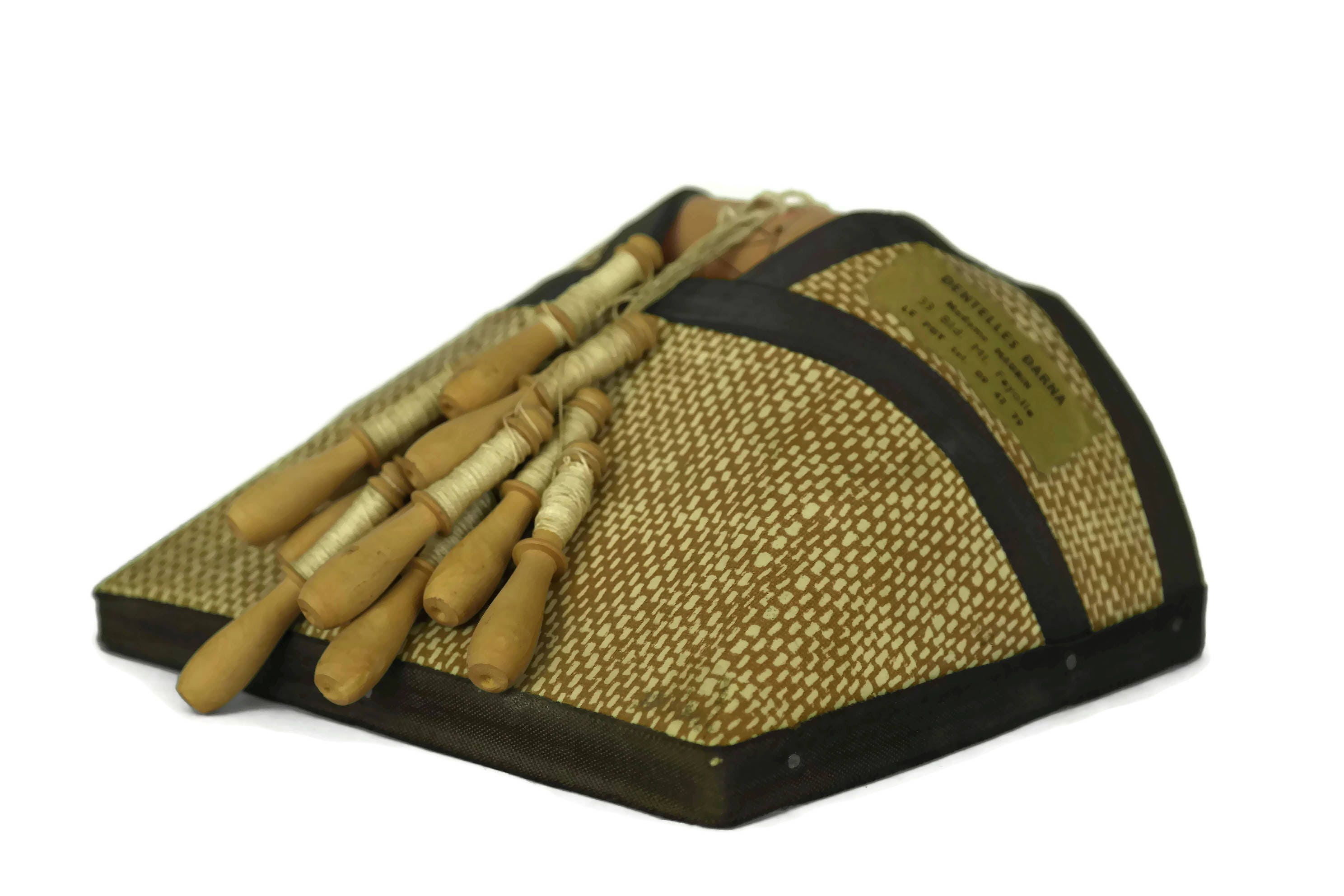 French Lace Maker S Pillow With Wooden Lace Bobbins Small