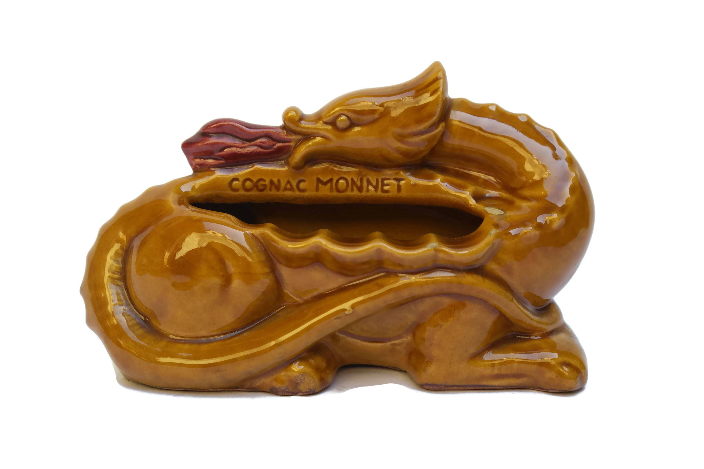 RESERVED French Majolica Dragon Ashtray. Vintage French Cognac
