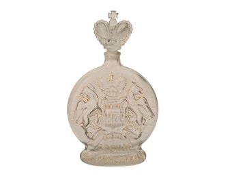 Prince Hubert de Polignac Liquor Decanter with French Crown Stopper and Heraldic Crest, Collectible Brandy Bottle