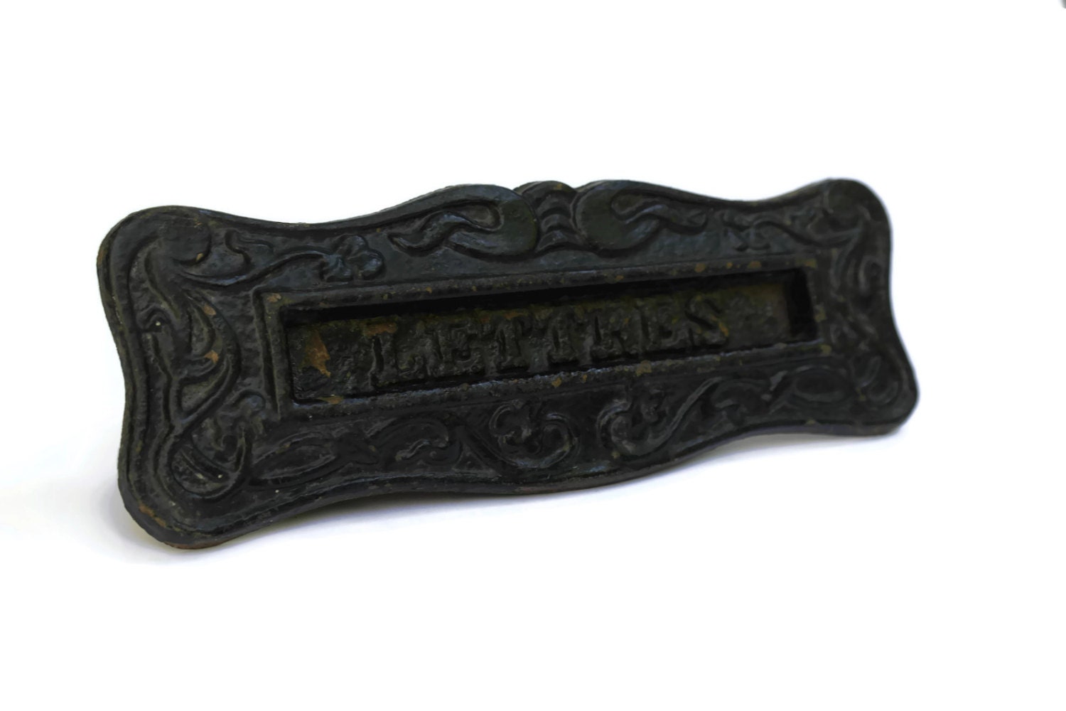 Antique French Letter Box Flap. French Antique Mailbox Slot Cover