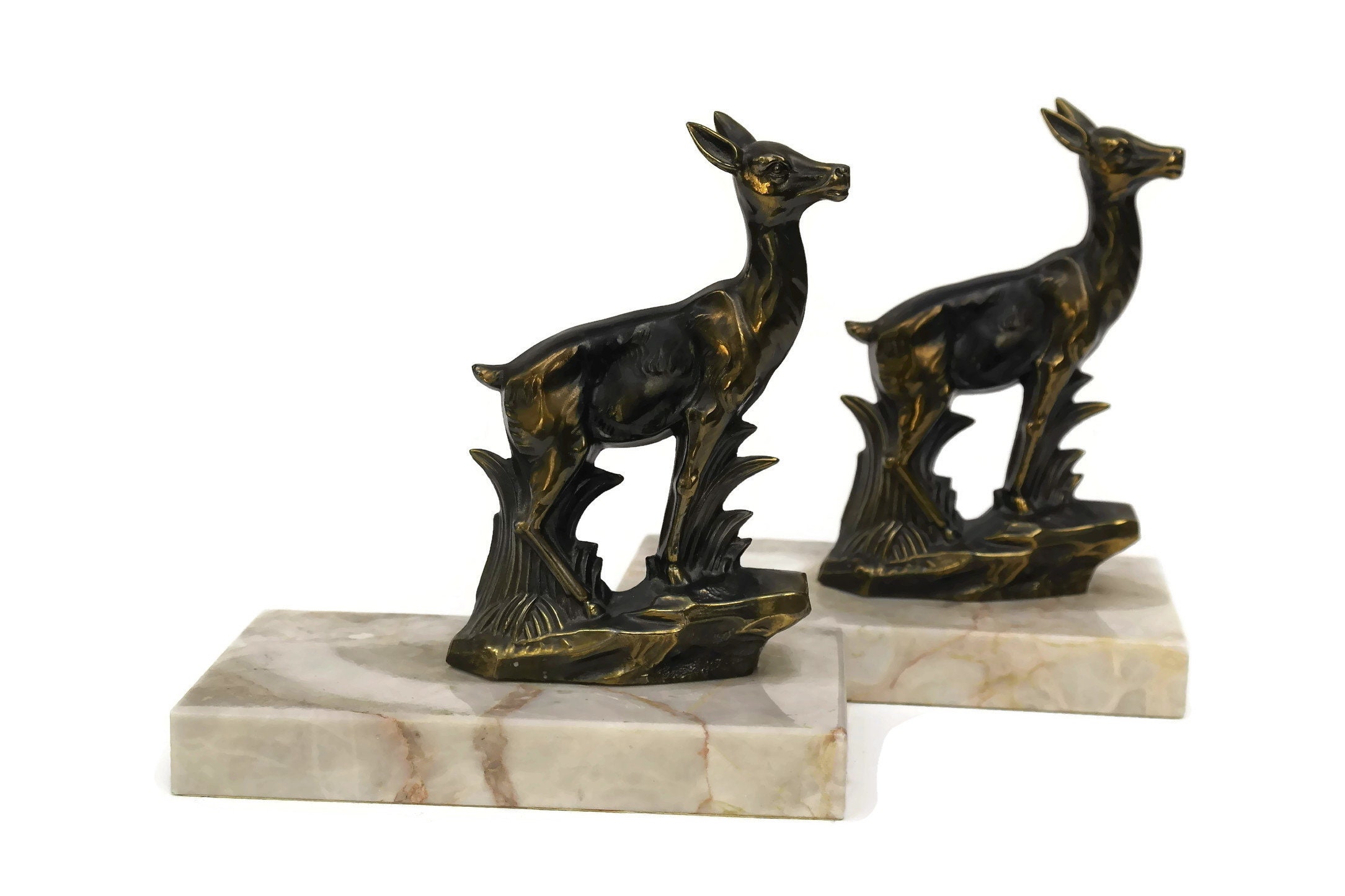 Art Deco Bookends with Deer Figurines, Vintage French Desk and Office