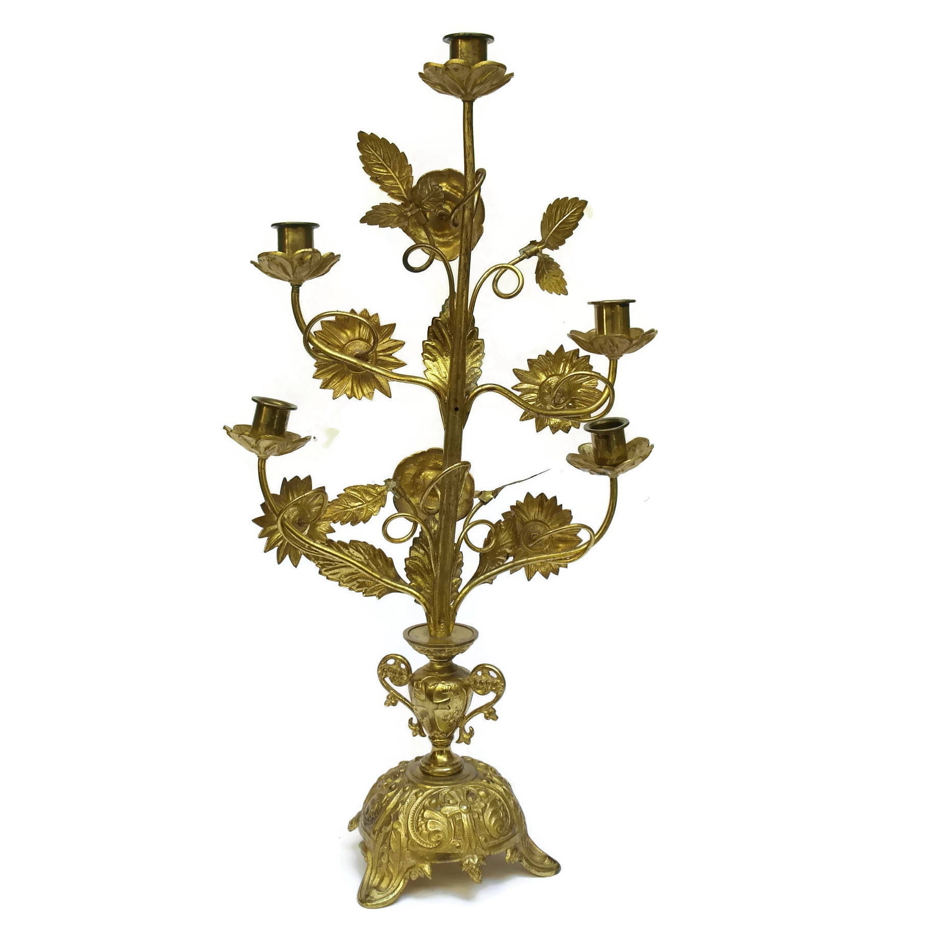 French Antique Church Altar Candelabra with Flowers.
