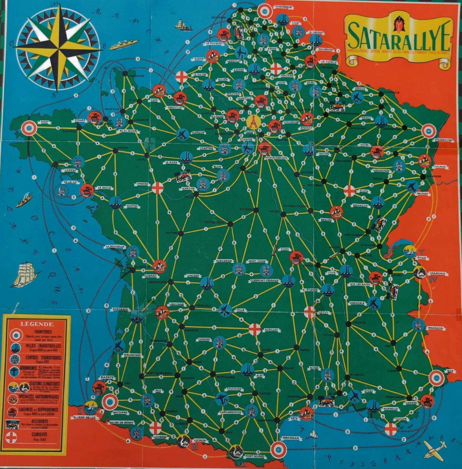 French Vintage Satarallye Board Game. Diamino Rallye Game. Vintage