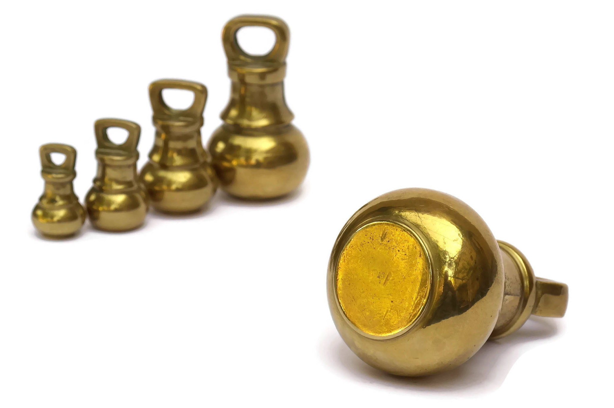 Vintage Brass Bell Weights. Set of 5 Kitchen Scale Weights. French