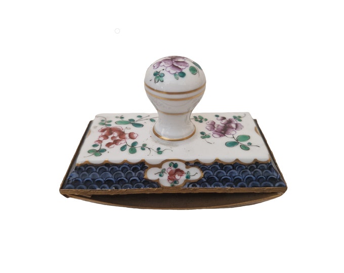 19th Century French Porcelain Ink Blotter with Hand Painted Flowers, Antique Desk Accessory, Romantic Home Office Decor