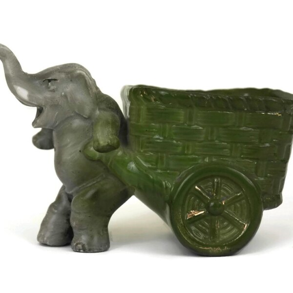 RESERVED for Karen. Antique German Elephant with Cart Figurine, Jewelry Holder, Collectible Porcelain Fairing Figure