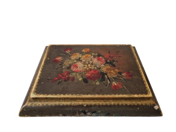 Hand Painted Florentine Jewelry Box with Flowers,… - image 2