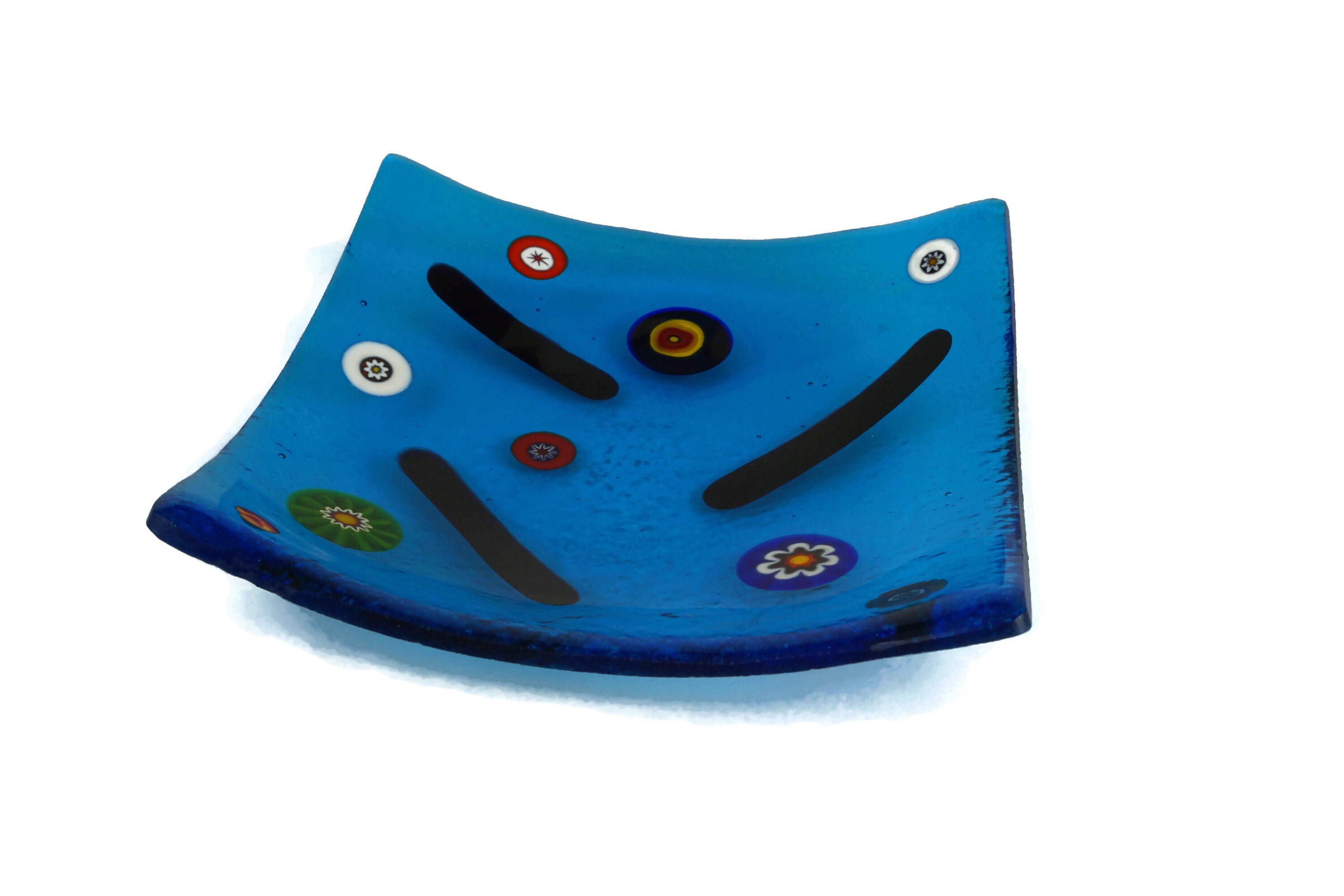 Murano Art Glass Jewelry Dish Pair, Millefiori Mosaic Catch All Trays