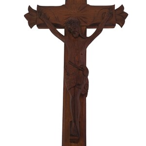 Large Hand Carved Wood Cross with Jesus Figurine